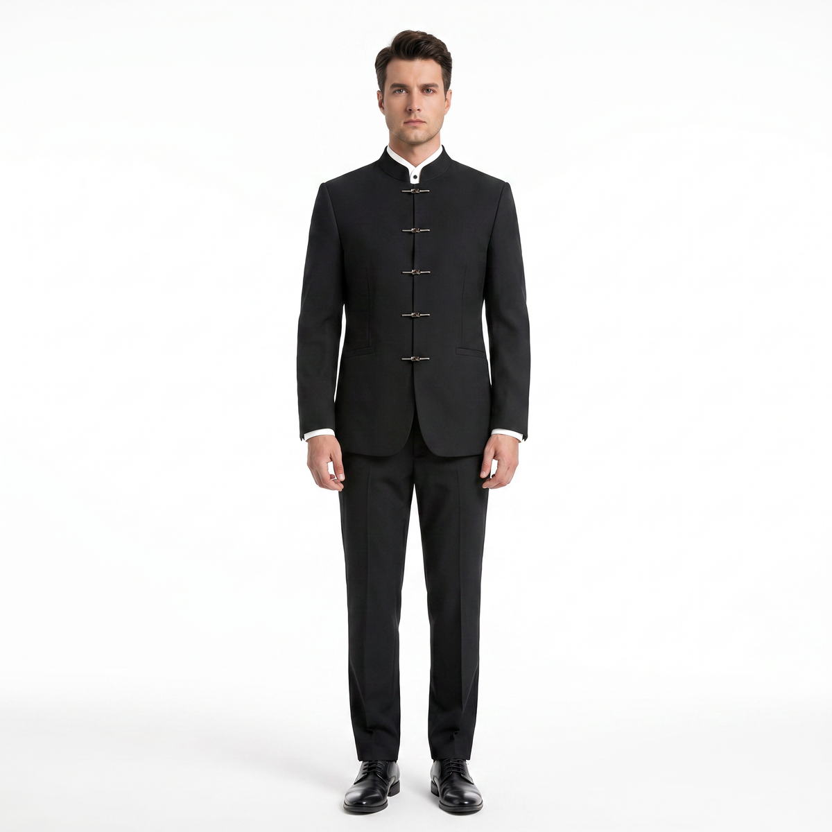 Aesido Men’s Black Two-Piece Suit With Stand Collar Blazer