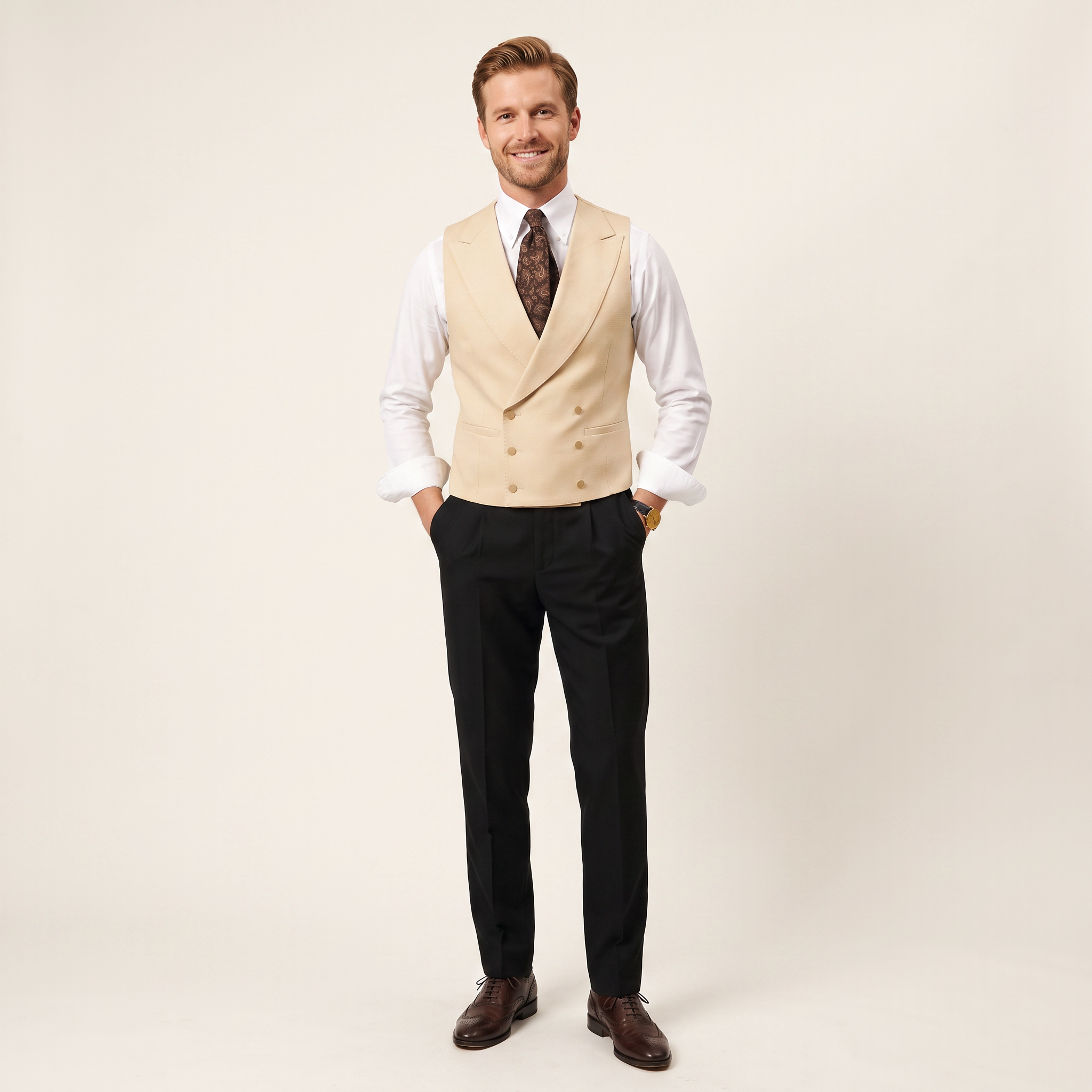 Aesido Men's Sleeveless Vest Solid Double Breasted Business Vest For Wedding