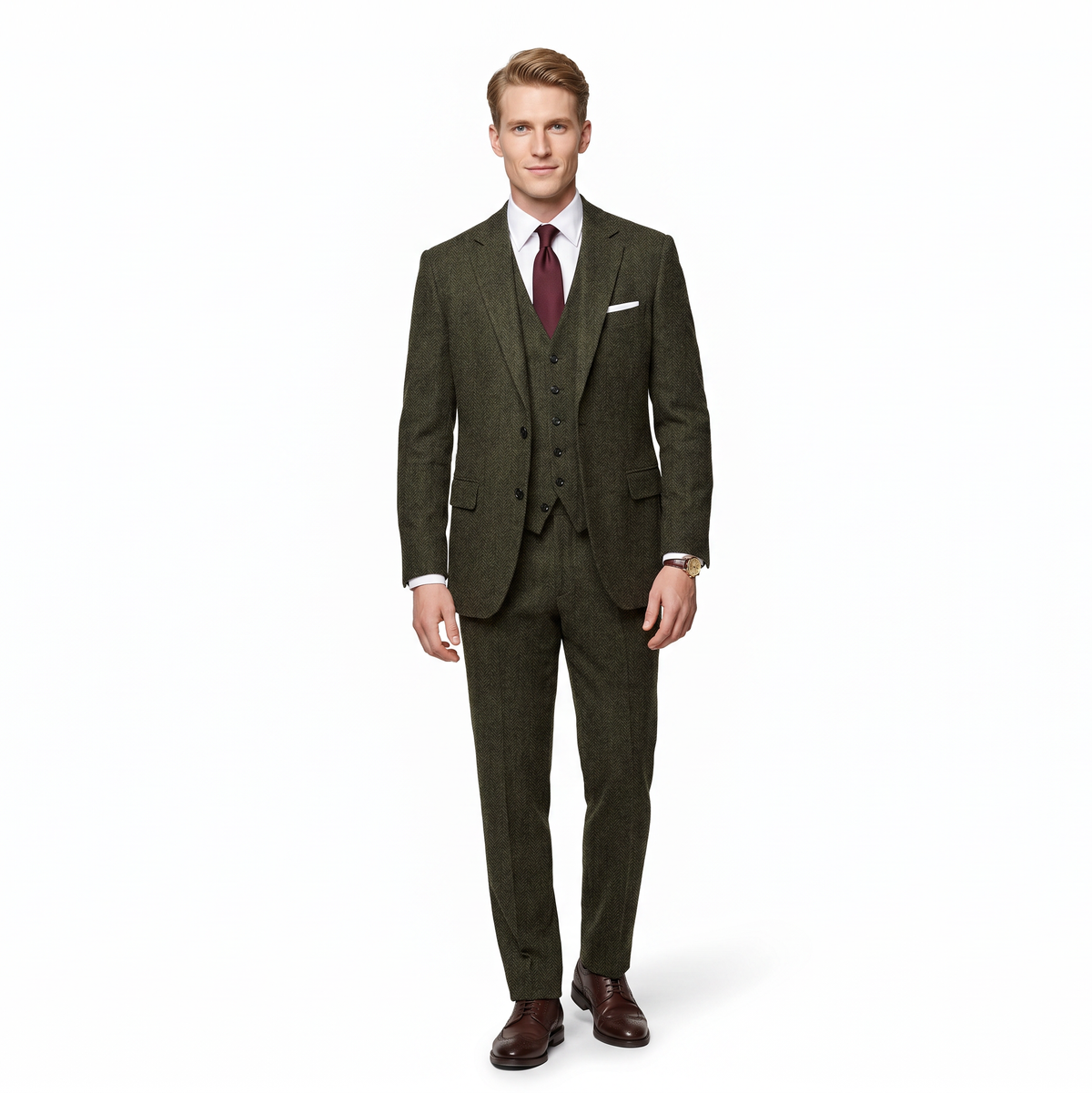 Aesido 3 Pieces Notch Lapel Business Casual Slim Fit Men's Suit (Blazer+Vest+Pants)