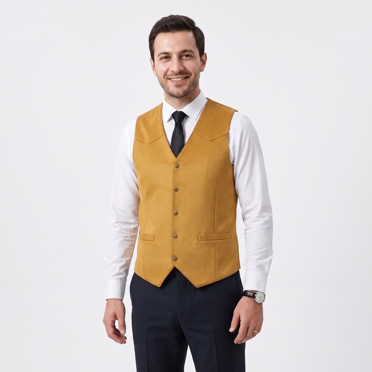 Aesido Retro Men's Single Breasted V-Neck Suede Waistcoat