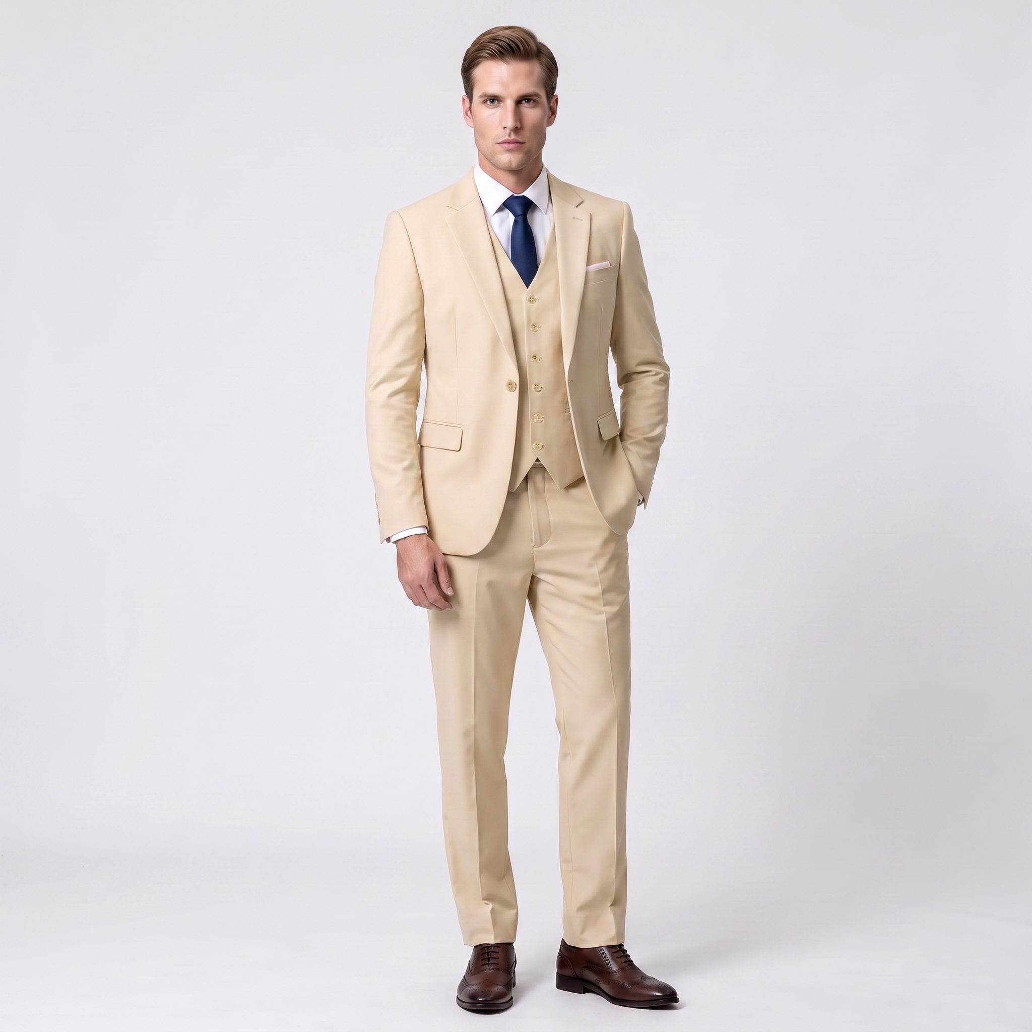 Aesido Men's Suit 3 Piece Business Casual Flat Notch Lapel Mens Suit (Blazer+vest+Pants)
