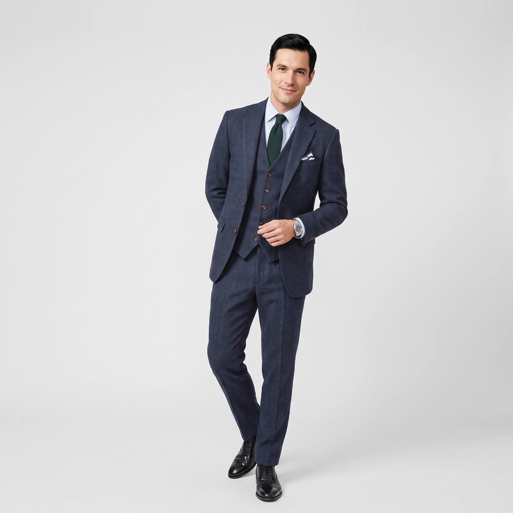Aesido 3 Pieces Casual Men's Herringbone Notch Lapel Groom Suit For Wedding (Blazer Vest+Pants)