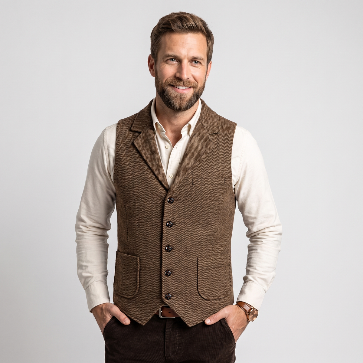Aesido Men's Herringbone Notch Lapel Single Breasted Waistcoat