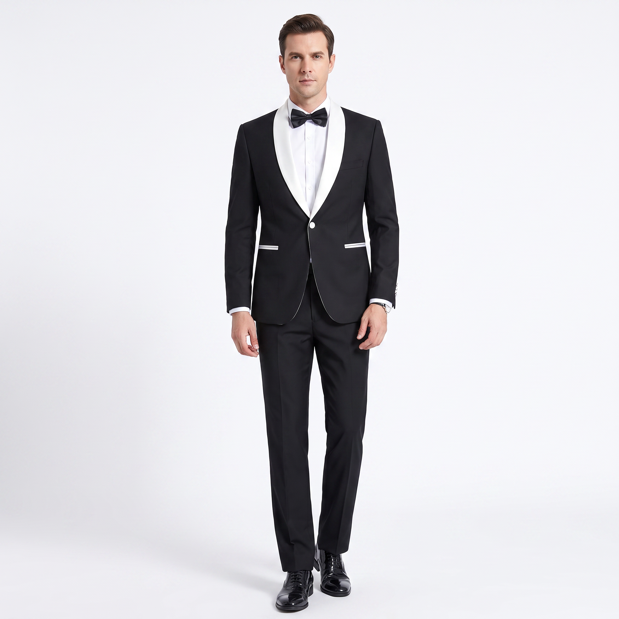 Aesido Formal Shawl Lapel 2 Pieces Mens Suit Solid Tuxedos (Blazer+Pants)