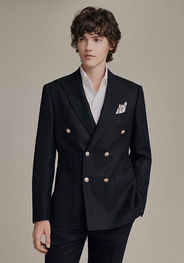 aesido 2 Piece Black Double Breasted Business Casual Men's Suit Groom Wedding Dress