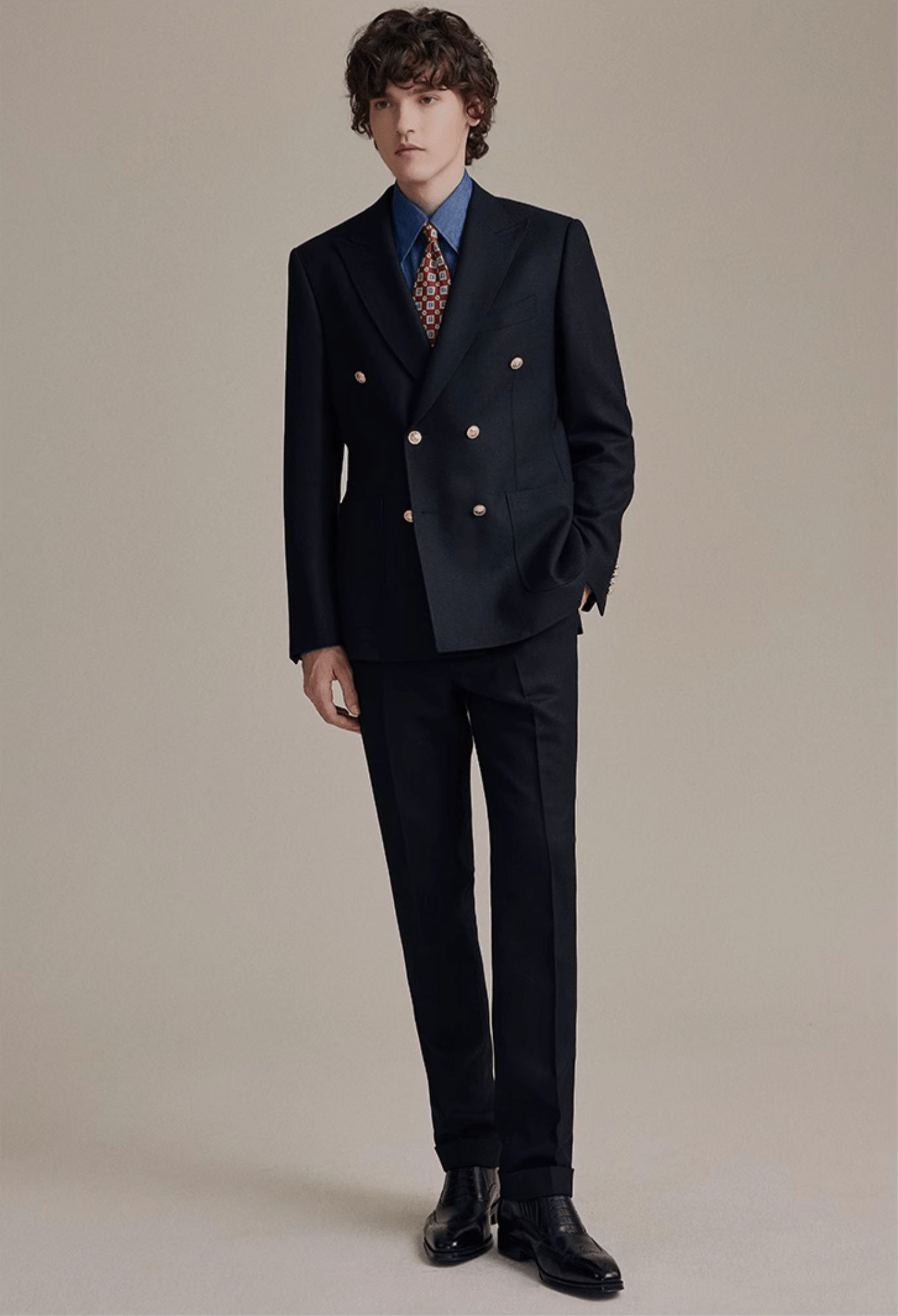 aesido 2 Piece Black Double Breasted Business Casual Men's Suit Groom Wedding Dress