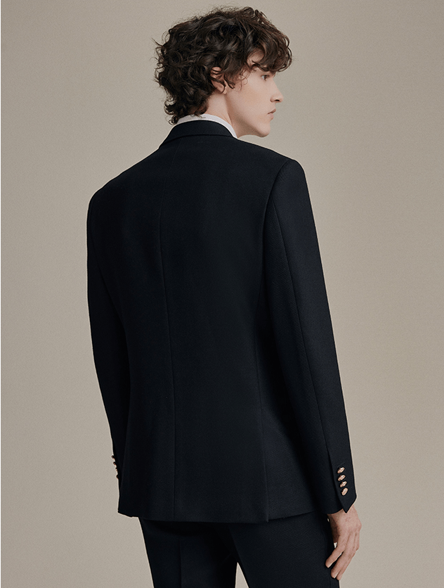 aesido 2 Piece Black Double Breasted Business Casual Men's Suit Groom Wedding Dress