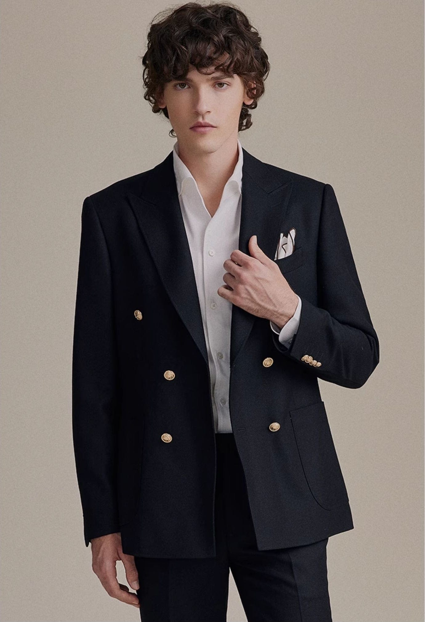 aesido 2 Piece Black Double Breasted Business Casual Men's Suit Groom Wedding Dress