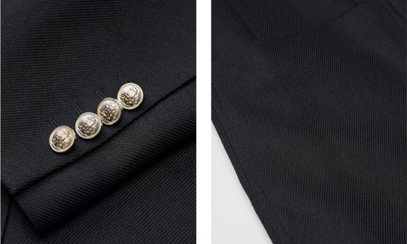 aesido 2 Piece Black Double Breasted Business Casual Men's Suit Groom Wedding Dress