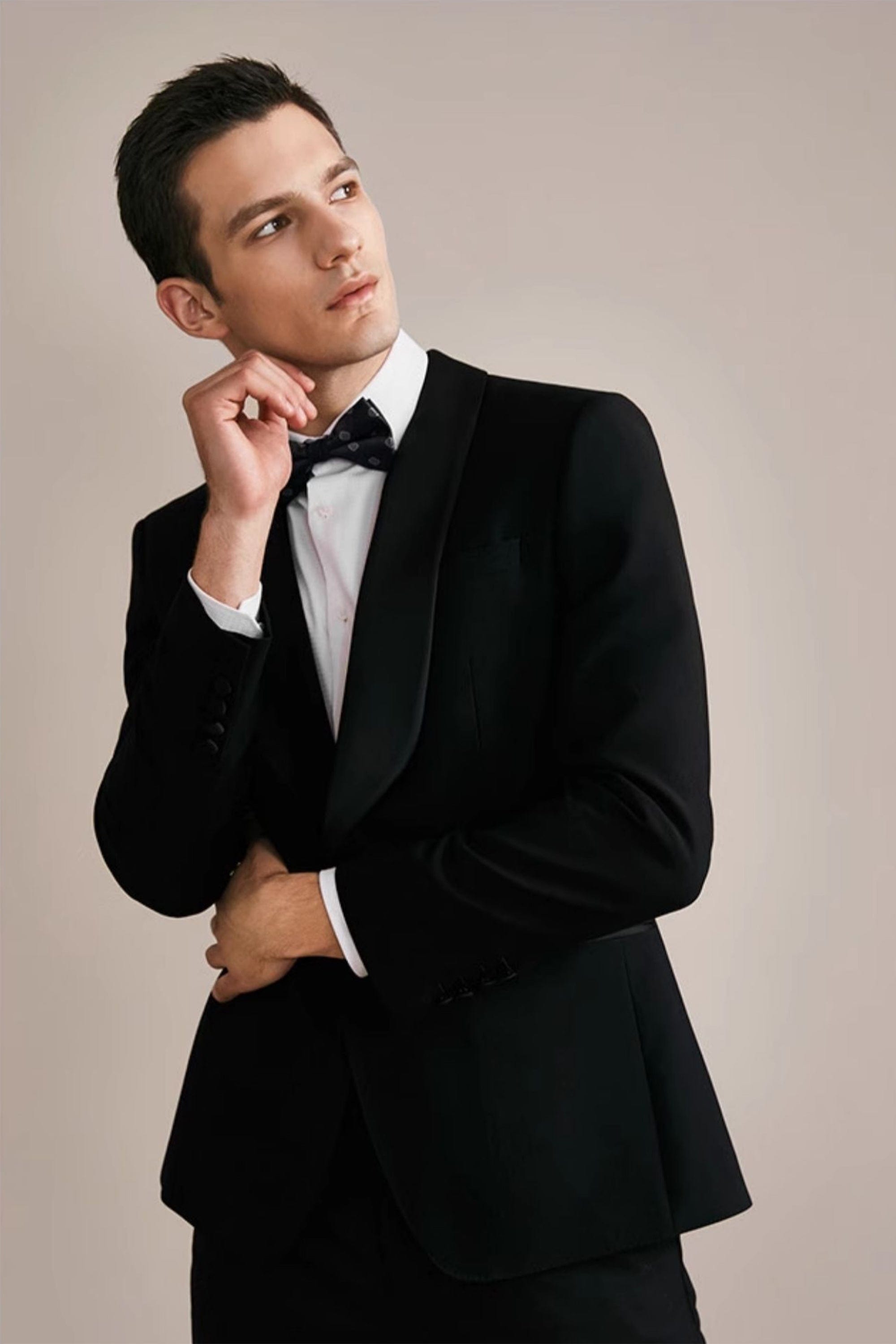 aesido 2 Piece Black Shawl Lapel Single Button Men's Suit Groom Wedding Dress