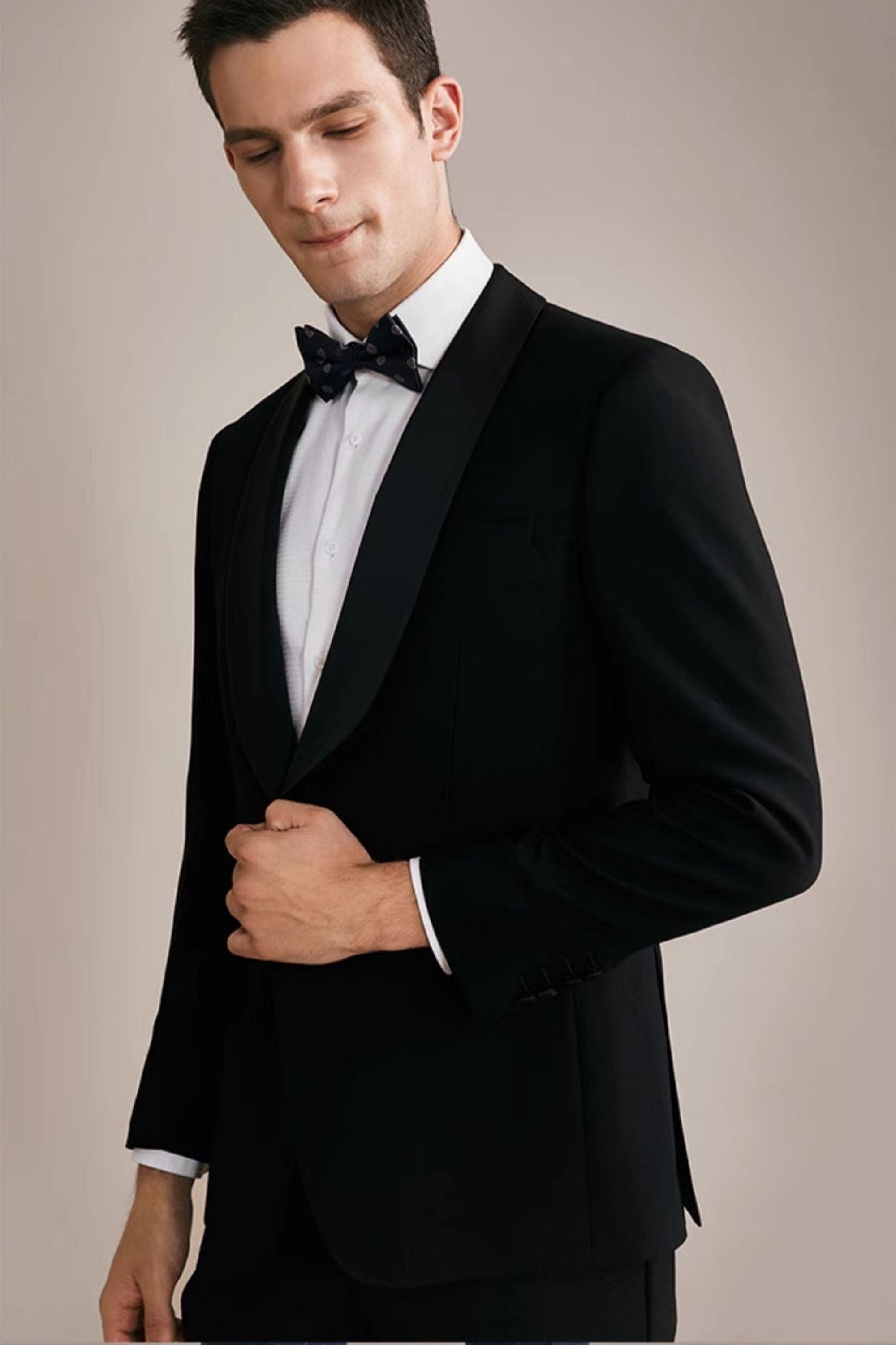 aesido 2 Piece Black Shawl Lapel Single Button Men's Suit Groom Wedding Dress