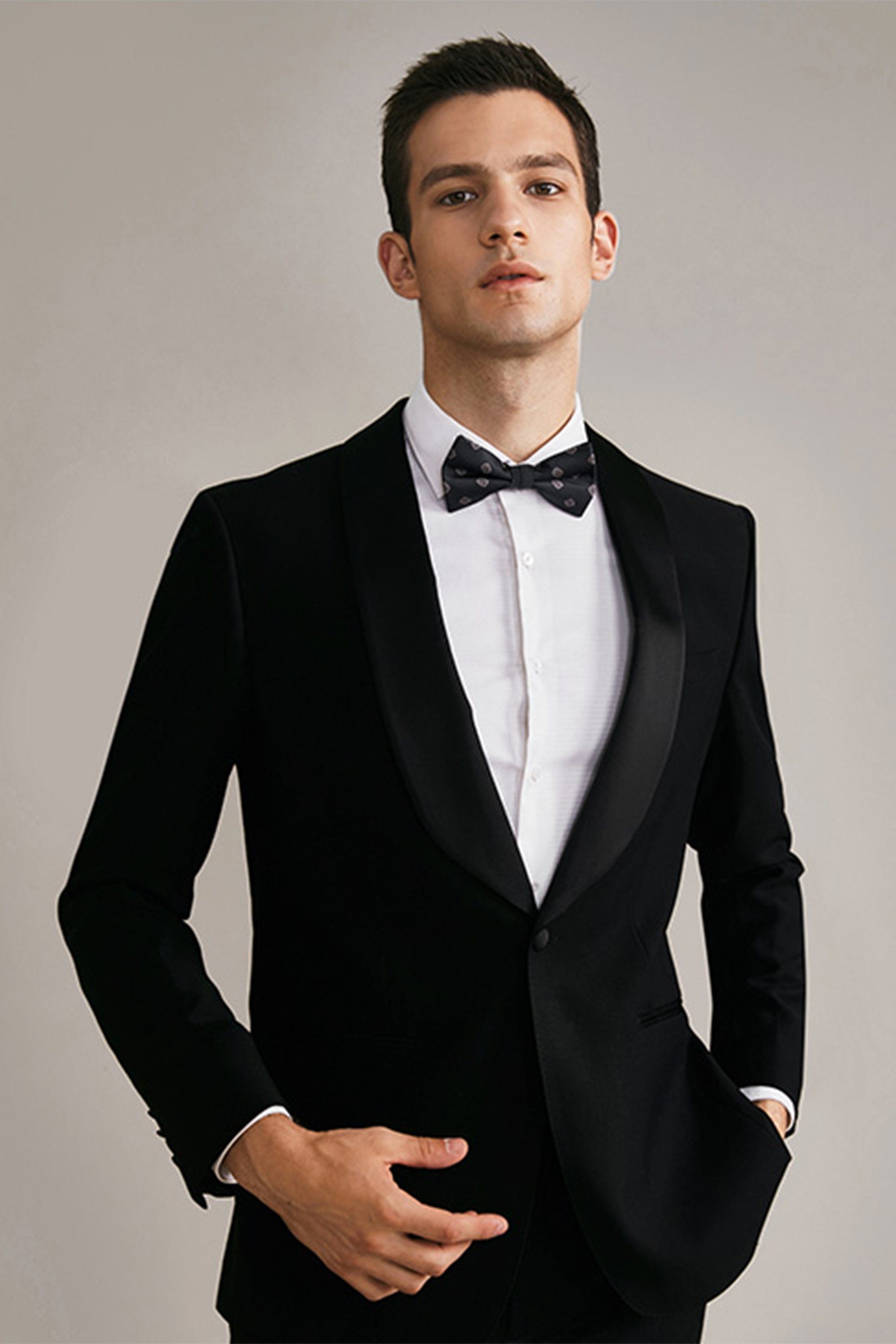 aesido 2 Piece Black Shawl Lapel Single Button Men's Suit Groom Wedding Dress