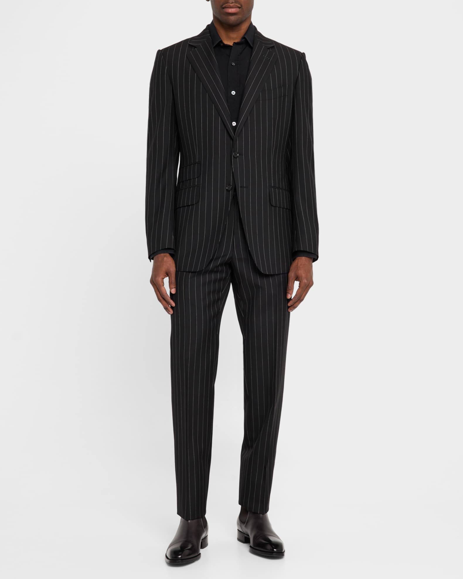 aesido 2 Piece Black Striped Double Button Business Casual Slim Fit Men's Suit