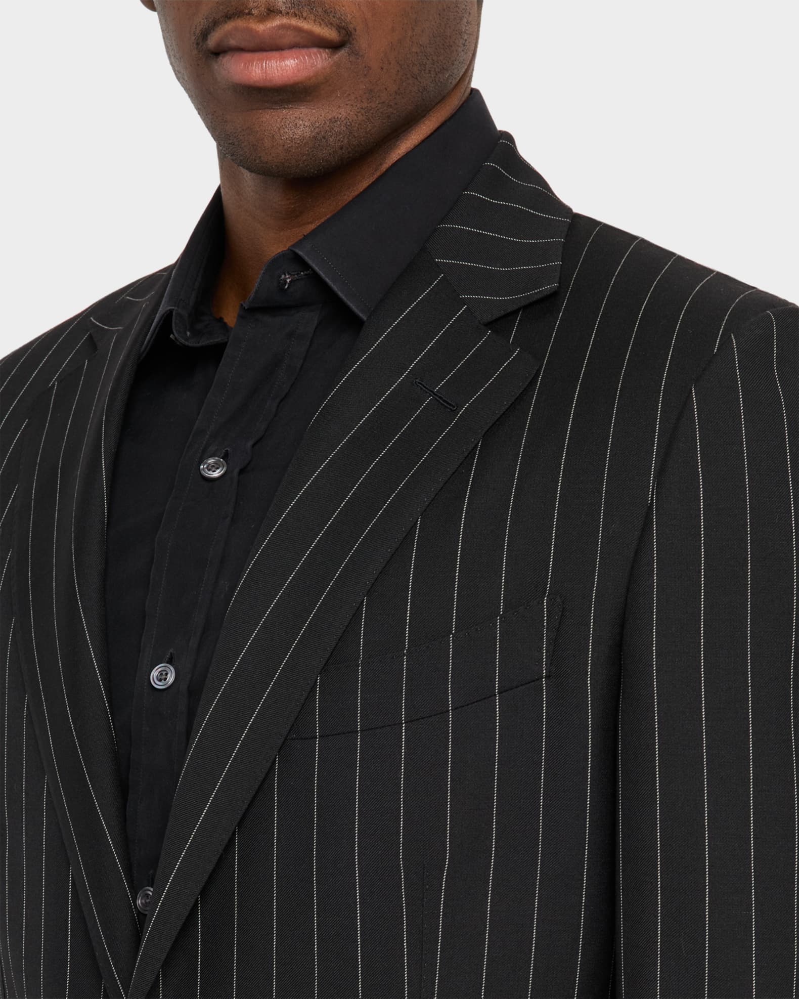 aesido 2 Piece Black Striped Double Button Business Casual Slim Fit Men's Suit