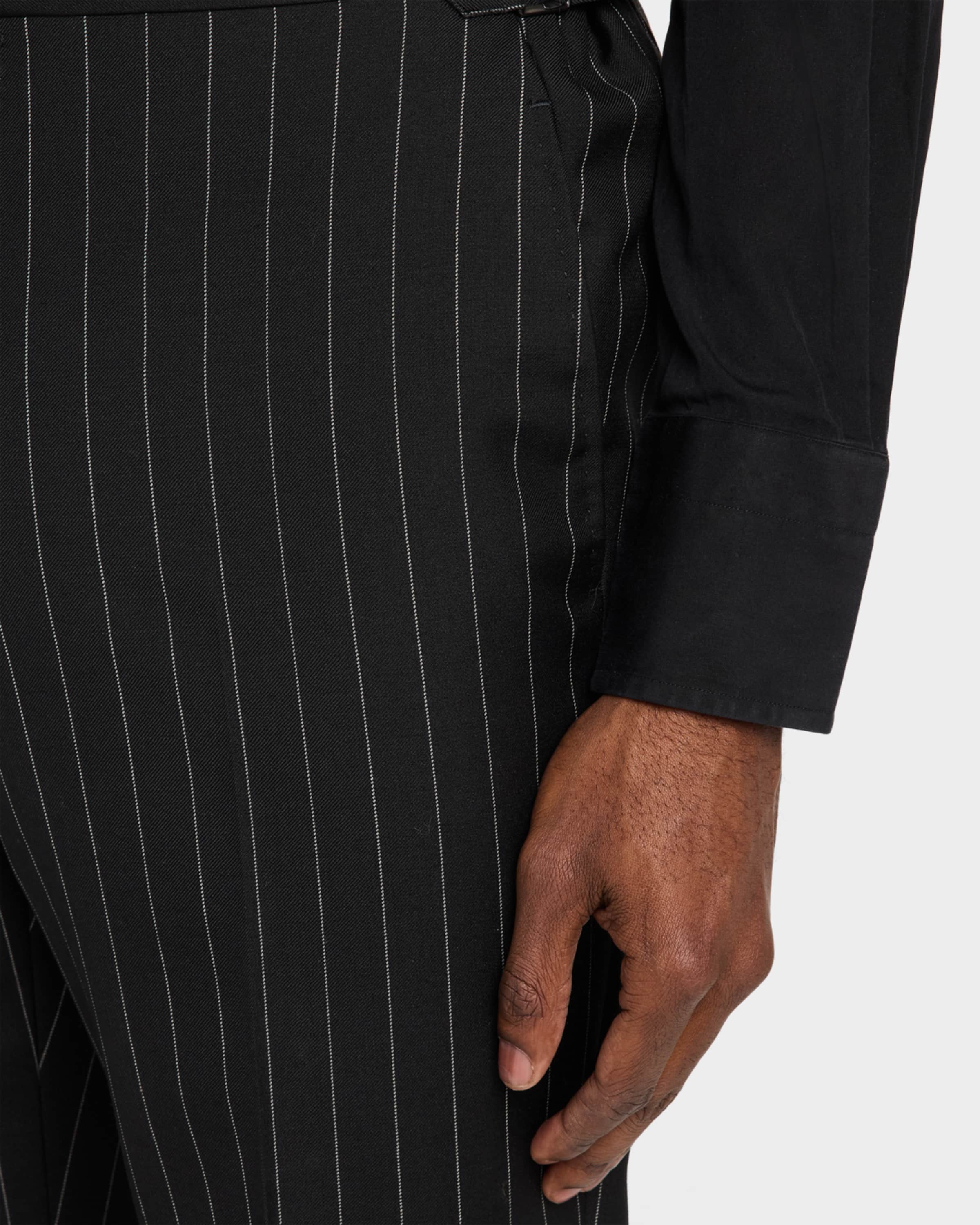 aesido 2 Piece Black Striped Double Button Business Casual Slim Fit Men's Suit