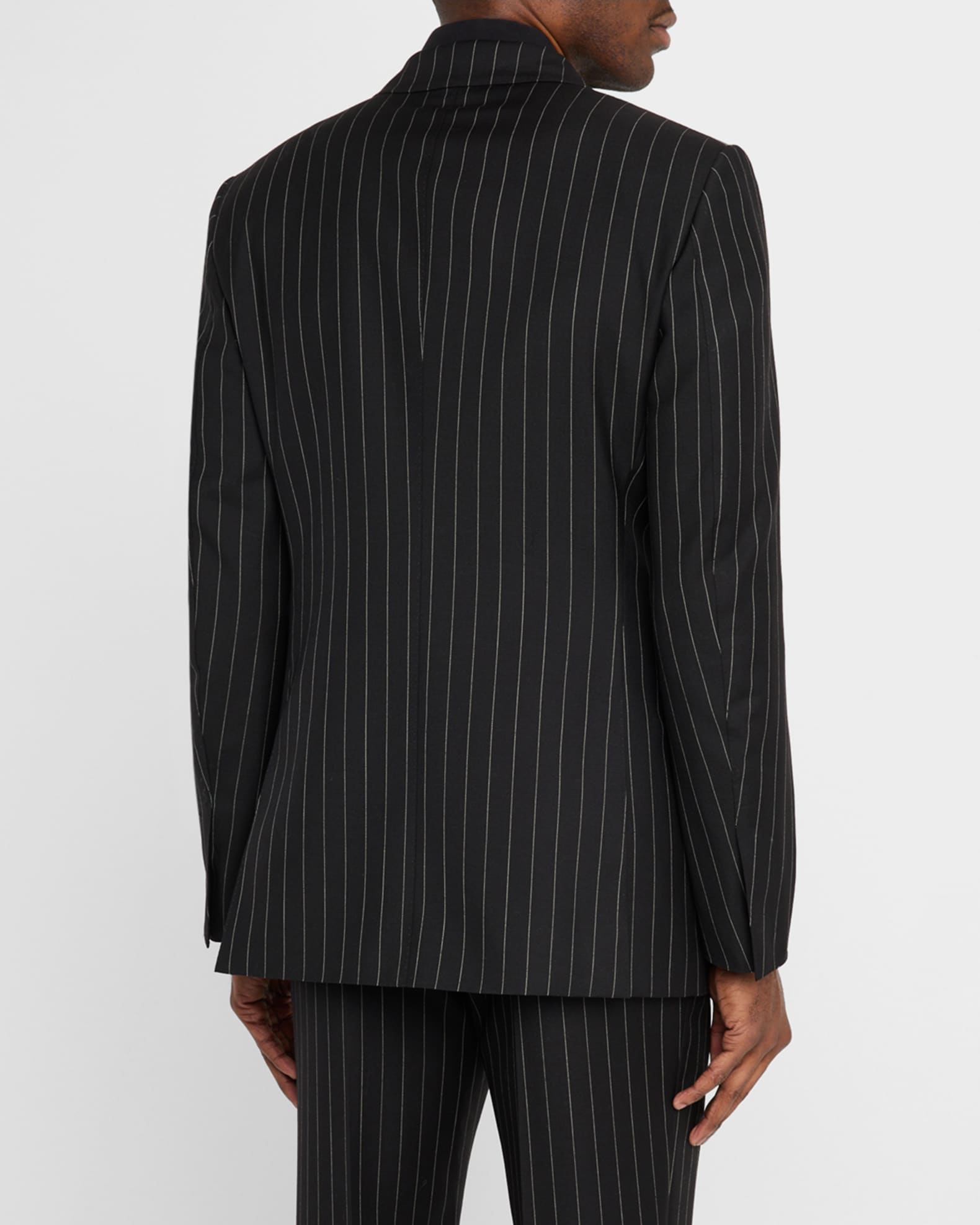 aesido 2 Piece Black Striped Double Button Business Casual Slim Fit Men's Suit