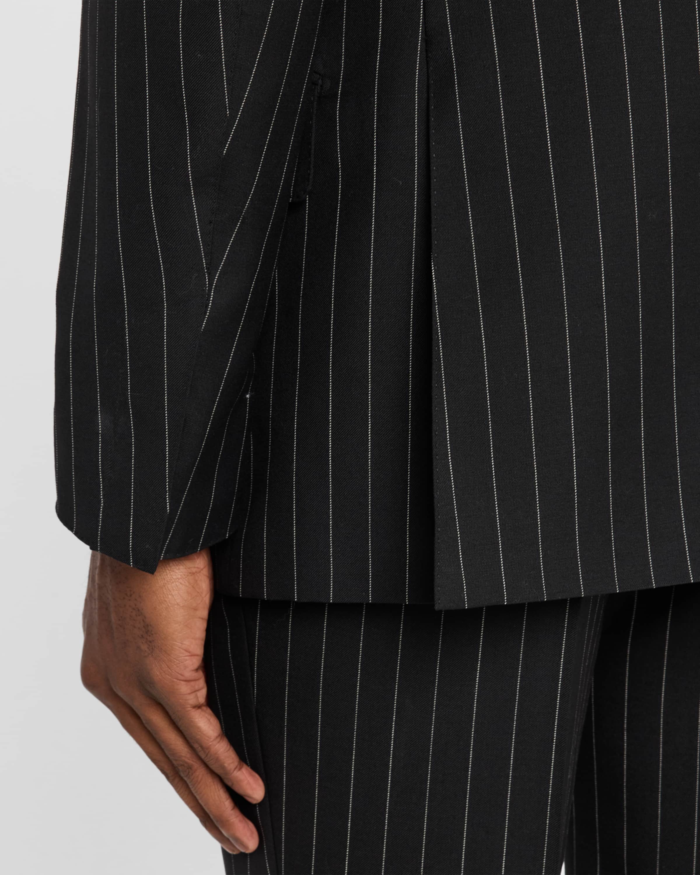 aesido 2 Piece Black Striped Double Button Business Casual Slim Fit Men's Suit