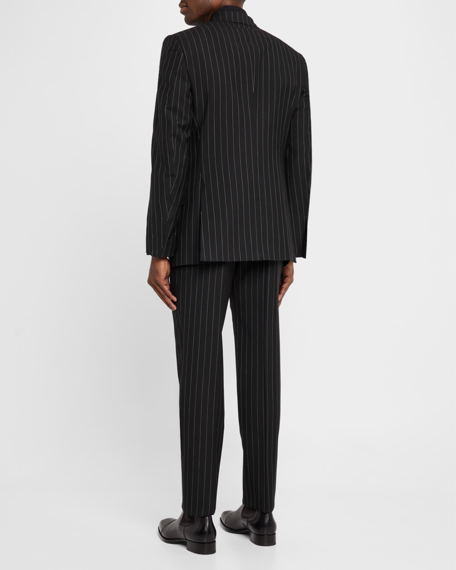 aesido 2 Piece Black Striped Double Button Business Casual Slim Fit Men's Suit