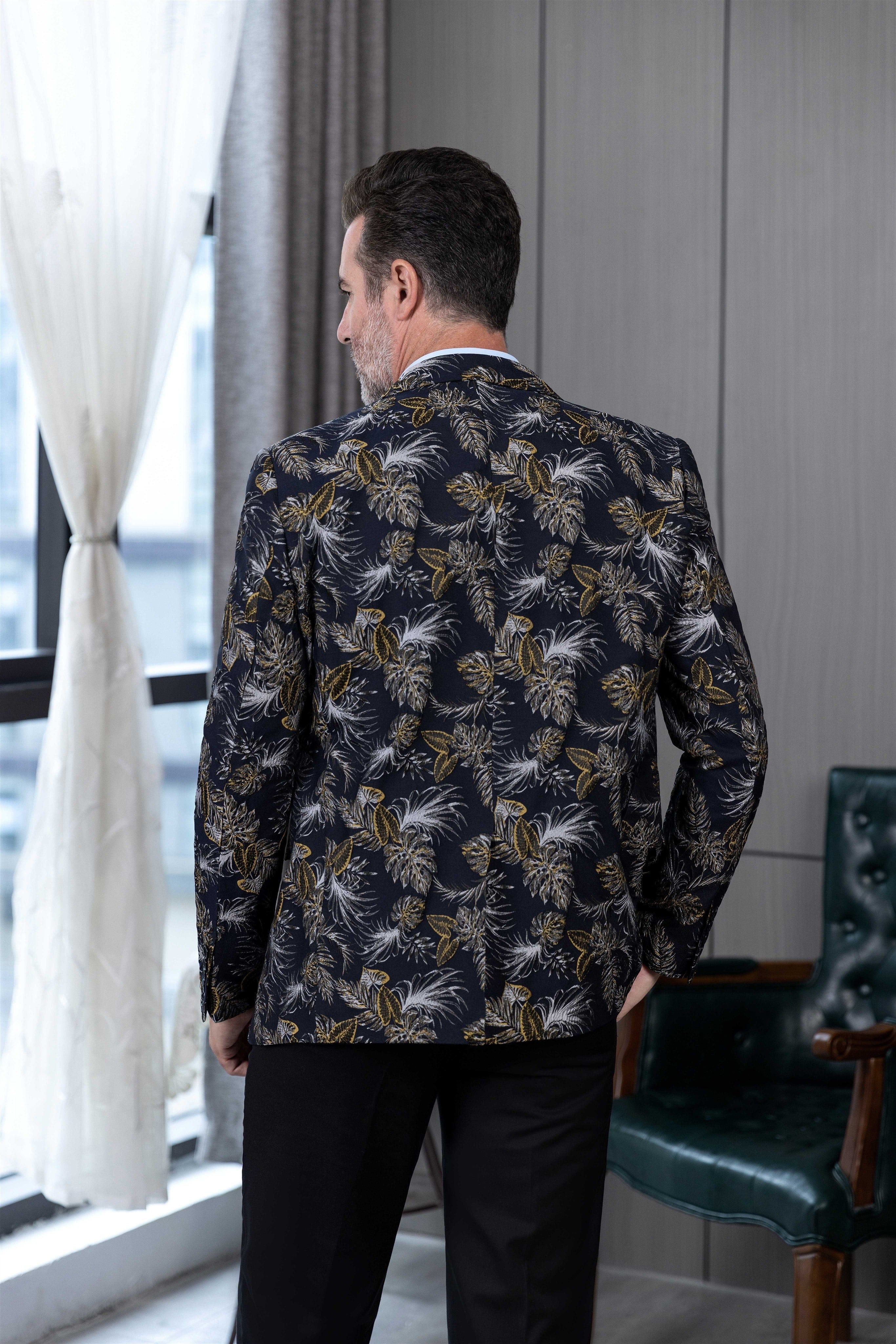 aesido 2 Piece Casual Peak Lapel Men's Suit(Blazer+Pants)