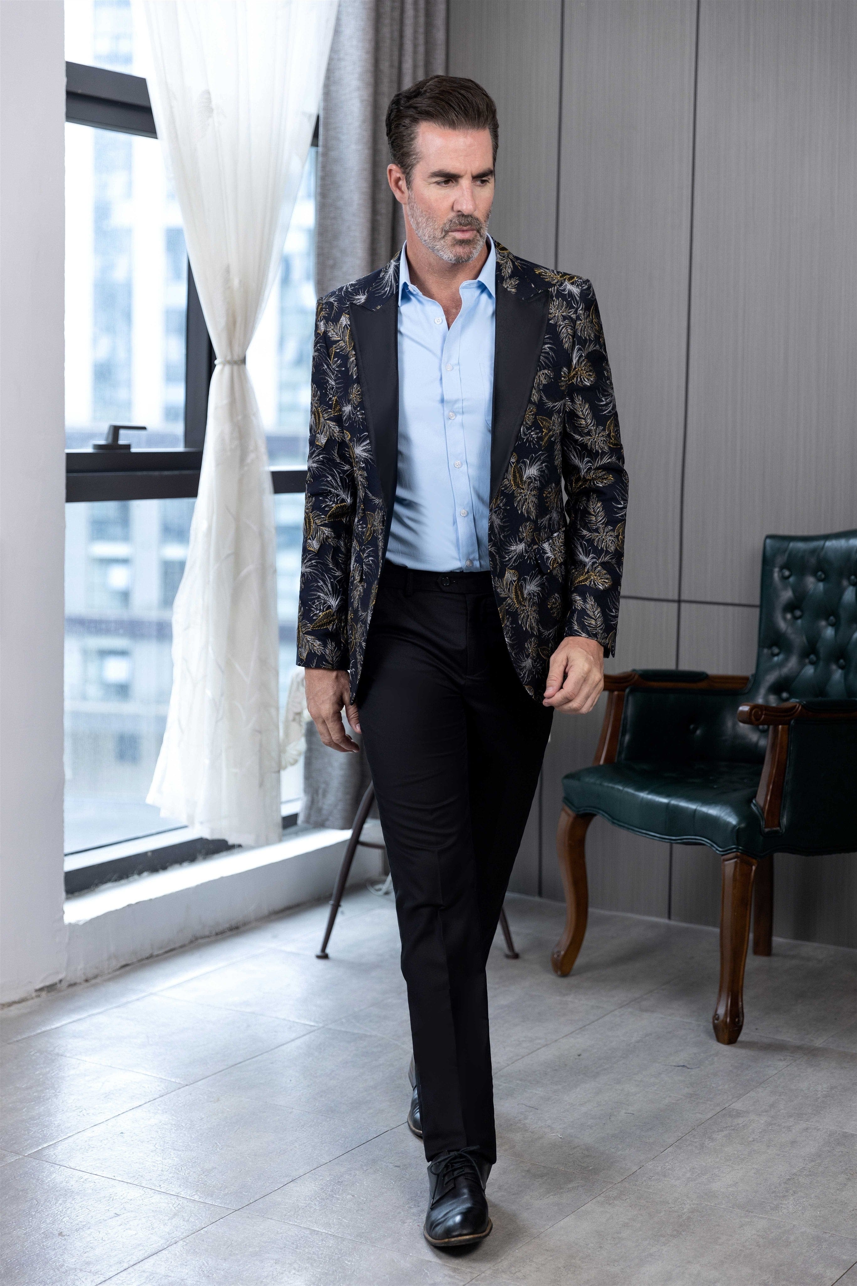 aesido 2 Piece Casual Peak Lapel Men's Suit(Blazer+Pants)