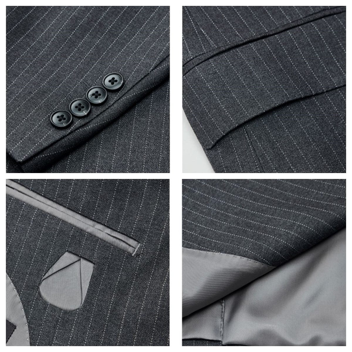 aesido 2 Piece Grey Double Breasted Striped Business Casual Mens Suit Groom Wedding Dress