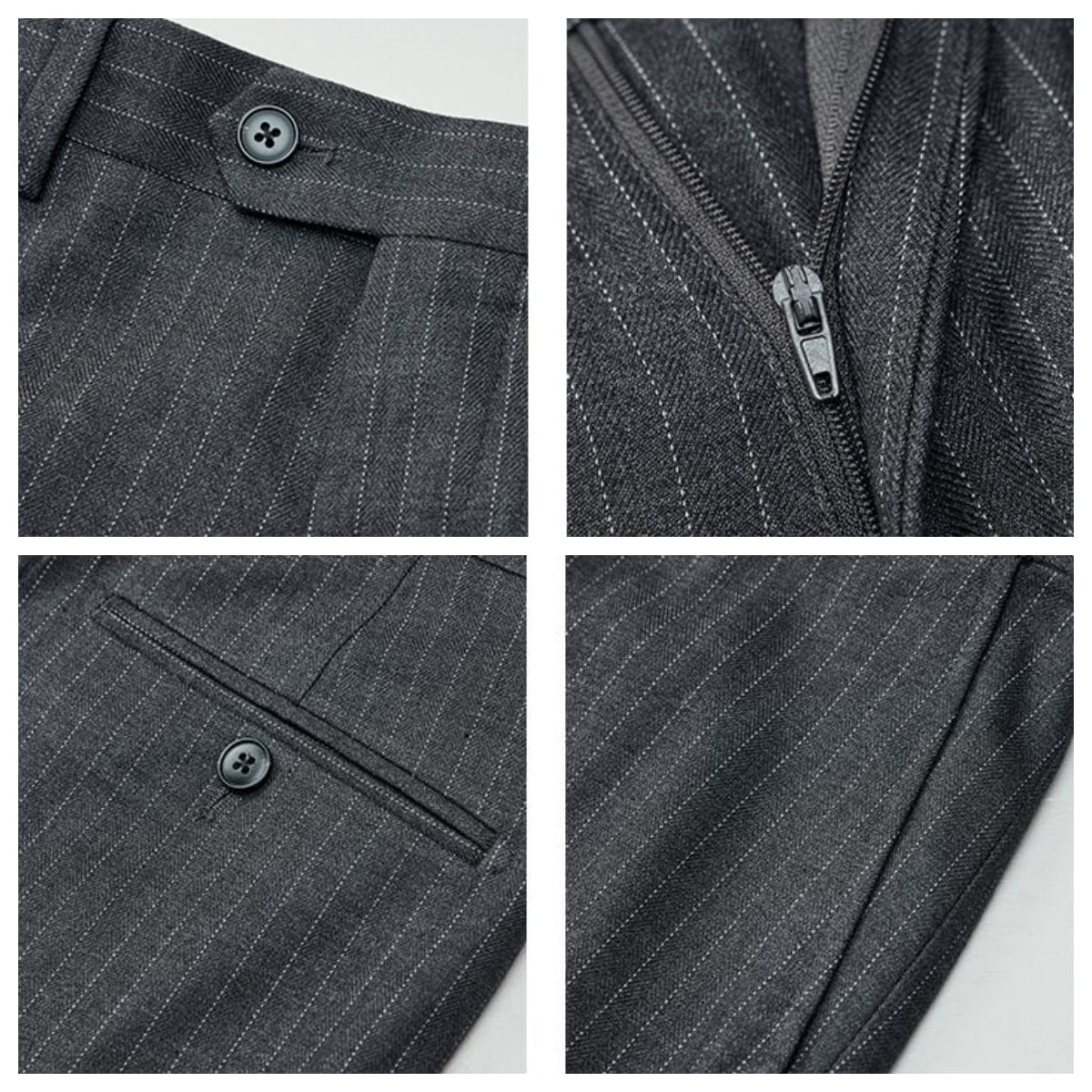 aesido 2 Piece Grey Double Breasted Striped Business Casual Mens Suit Groom Wedding Dress