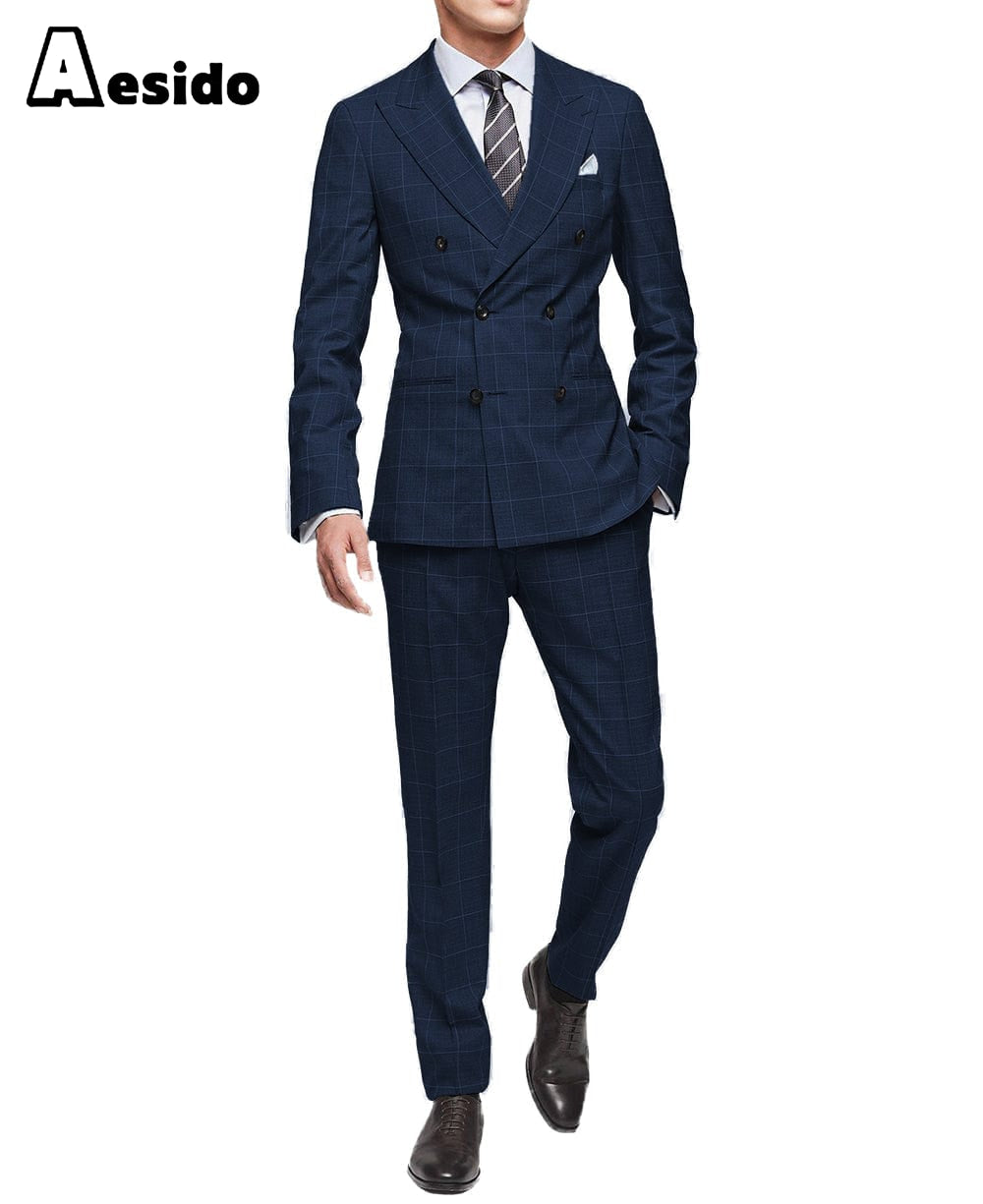 aesido 2 Piece Leisure Peak Lapel Men's Suit(Blazer+Pants)