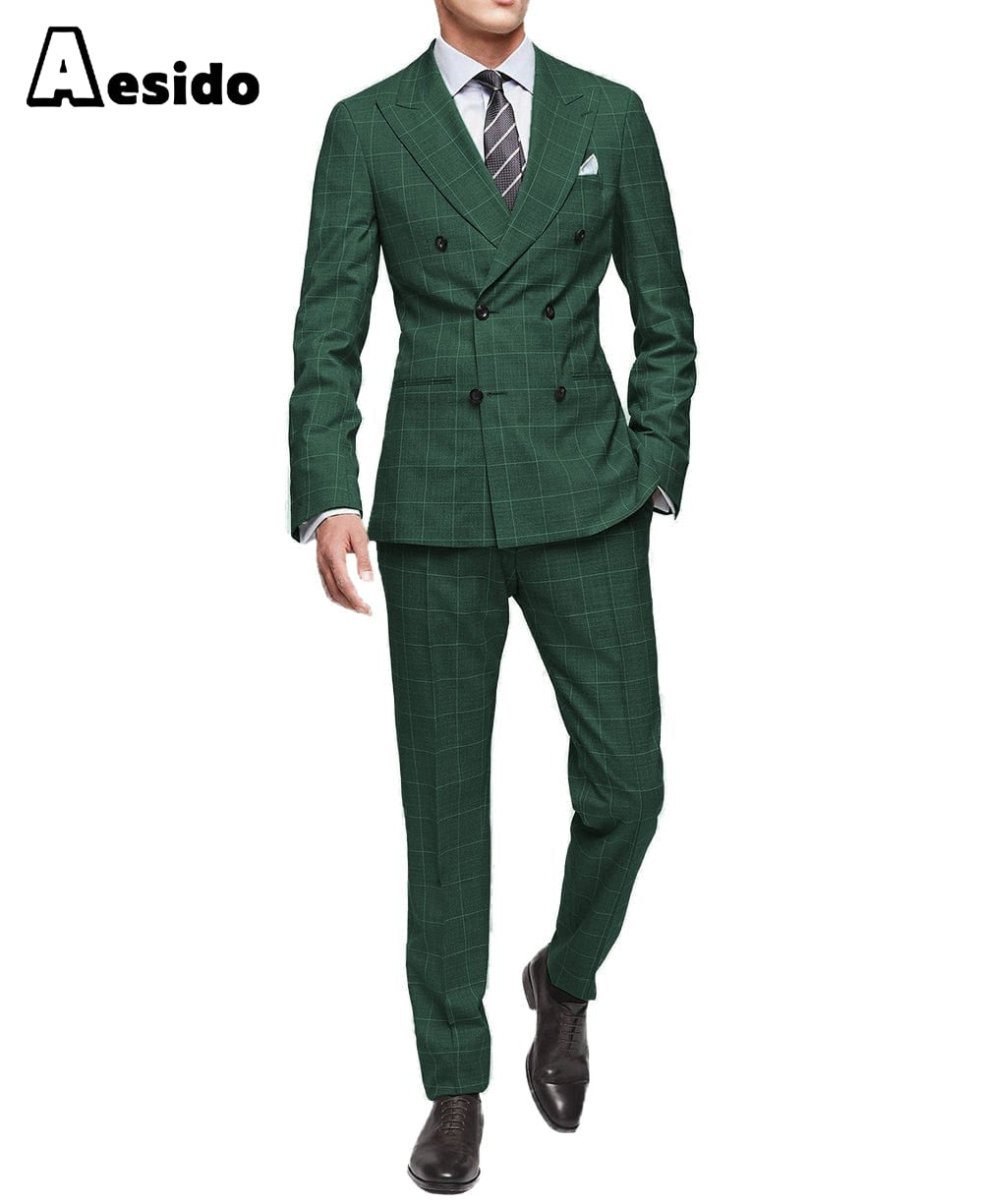 aesido 2 Piece Leisure Peak Lapel Men's Suit(Blazer+Pants)