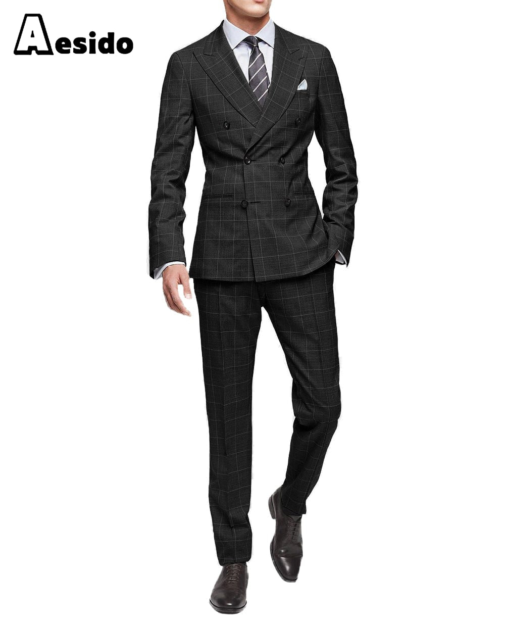 aesido 2 Piece Leisure Peak Lapel Men's Suit(Blazer+Pants)