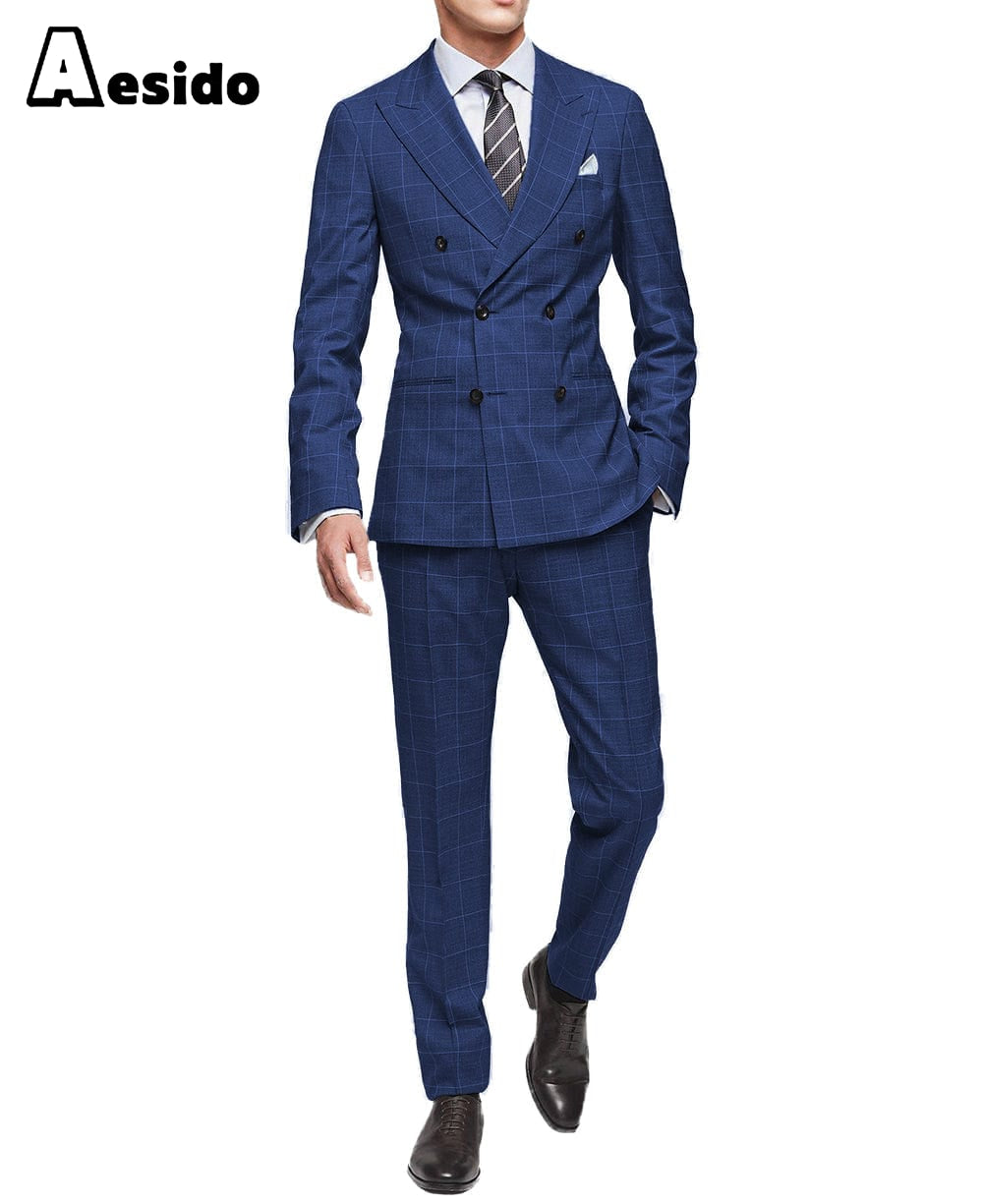 aesido 2 Piece Leisure Peak Lapel Men's Suit(Blazer+Pants)