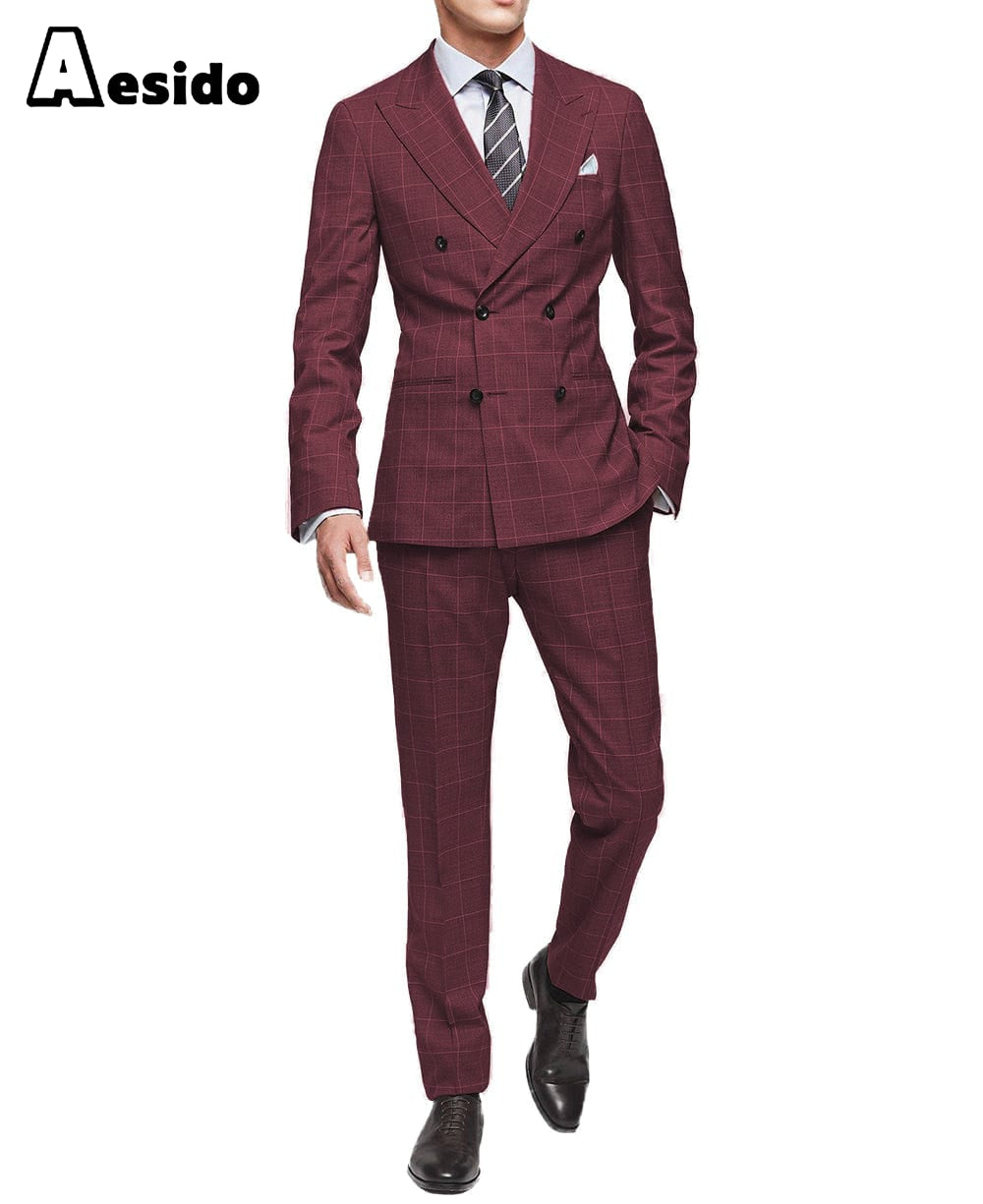 aesido 2 Piece Leisure Peak Lapel Men's Suit(Blazer+Pants)