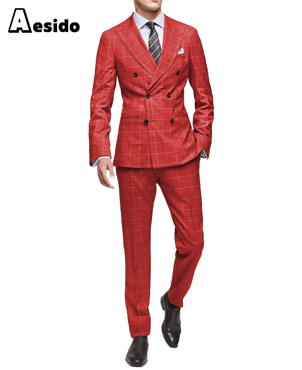 aesido 2 Piece Leisure Peak Lapel Men's Suit(Blazer+Pants)