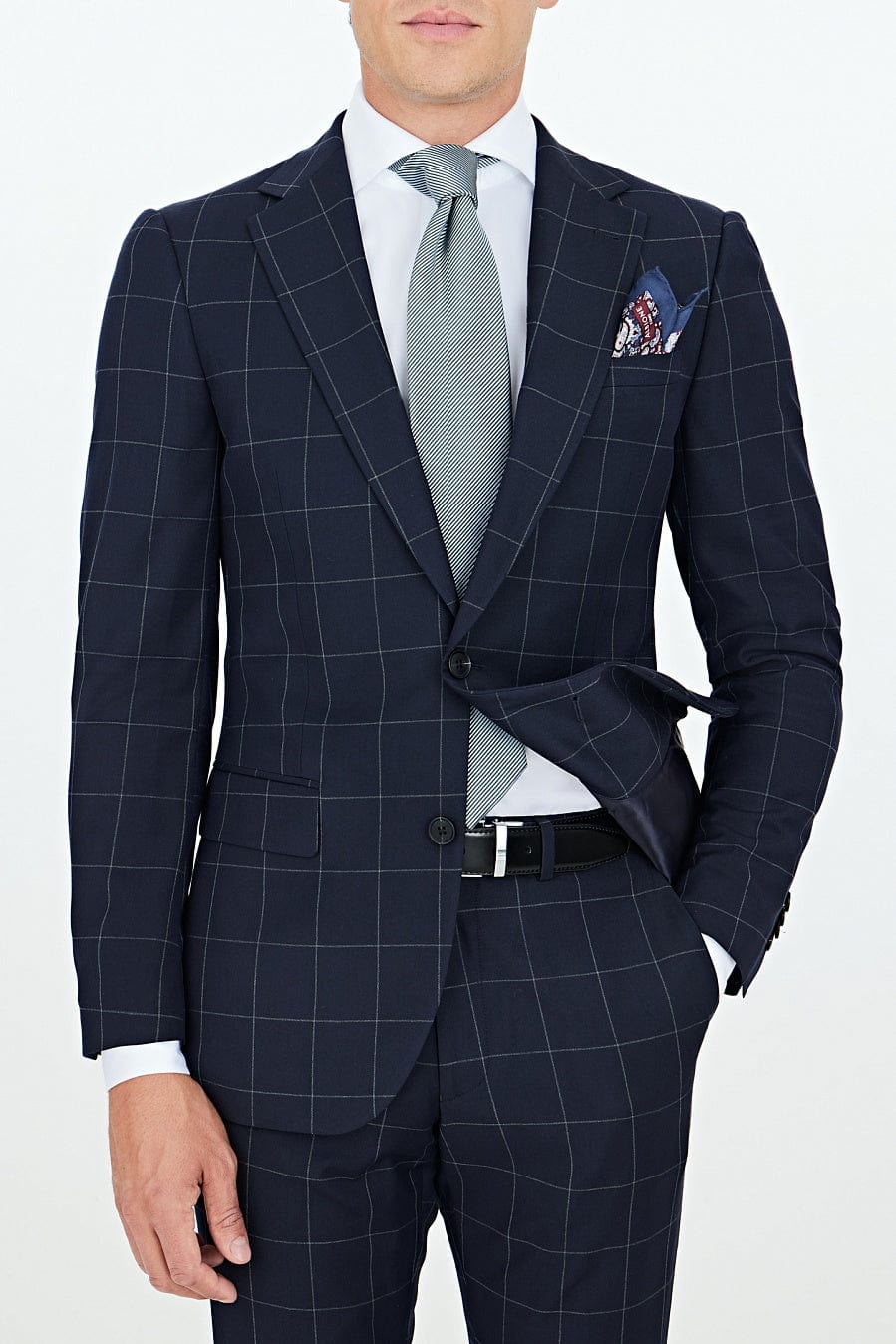 2 Piece Navy Blue Business Casual Notch Lapel Plaid Men Suit (Blazer+Pants) Navy Blue / 48R 2 Piece Navy Blue Business Casual Notch Lapel Plaid Men Suit (Blazer+Pants) Navy Blue / 48R