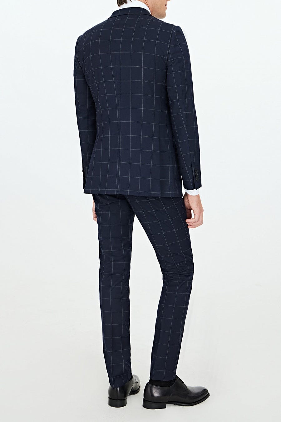 aesido 2 Piece Navy Blue Business Casual Notch Lapel Plaid Men Suit (Blazer+Pants)