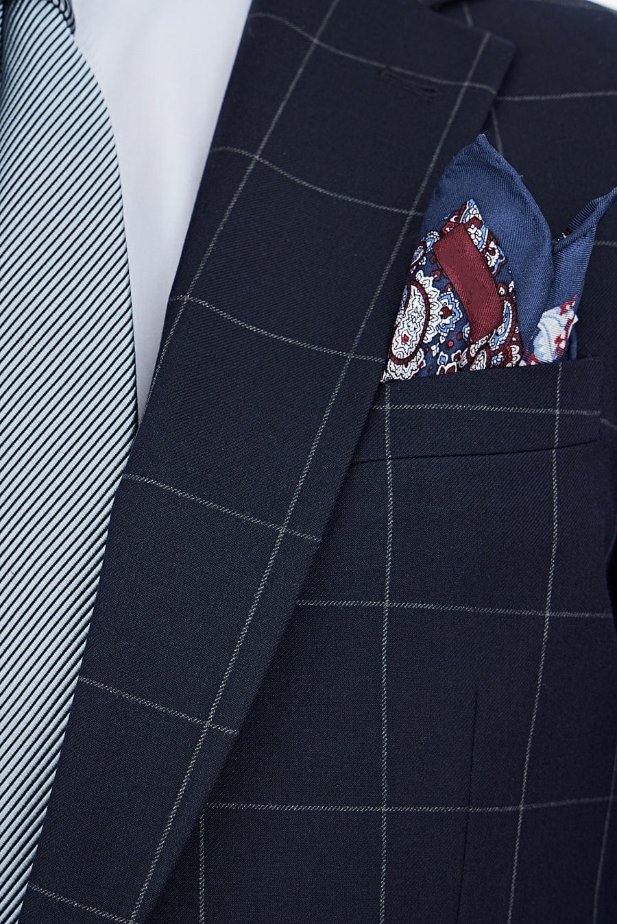 aesido 2 Piece Navy Blue Business Casual Notch Lapel Plaid Men Suit (Blazer+Pants)