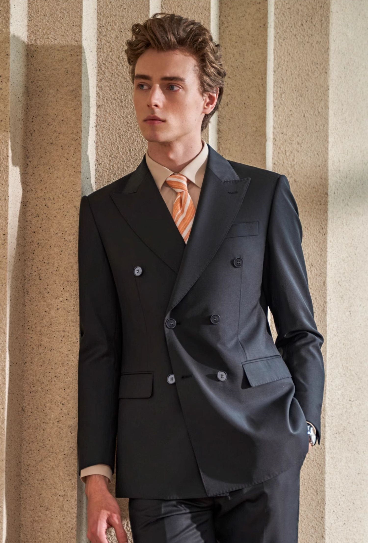 aesido 2 Piece Navy Double Breasted Men's Suit Business Slim Fit Groom Wedding Dress