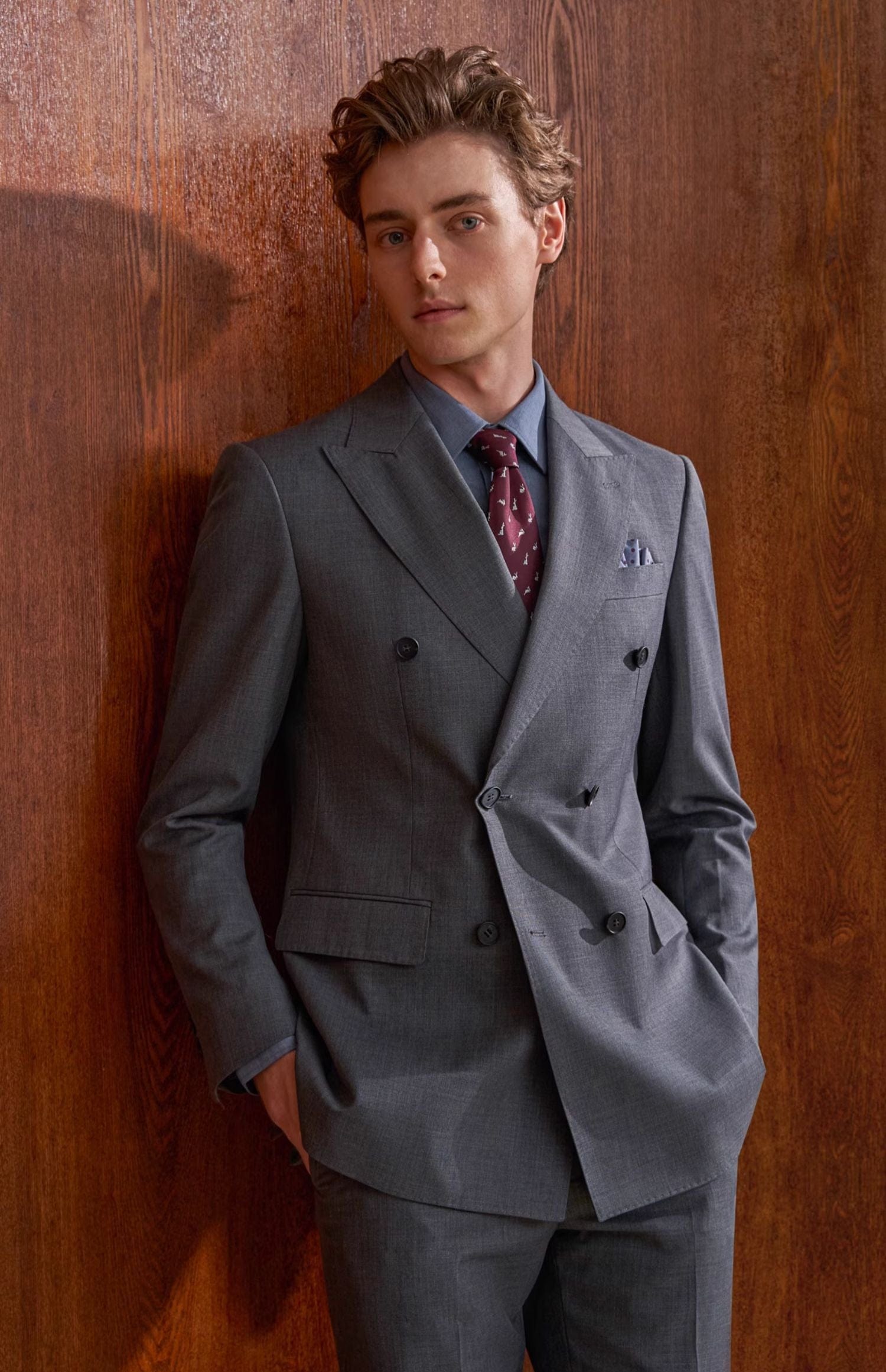 aesido 2 Piece Navy Double Breasted Men's Suit Business Slim Fit Groom Wedding Dress