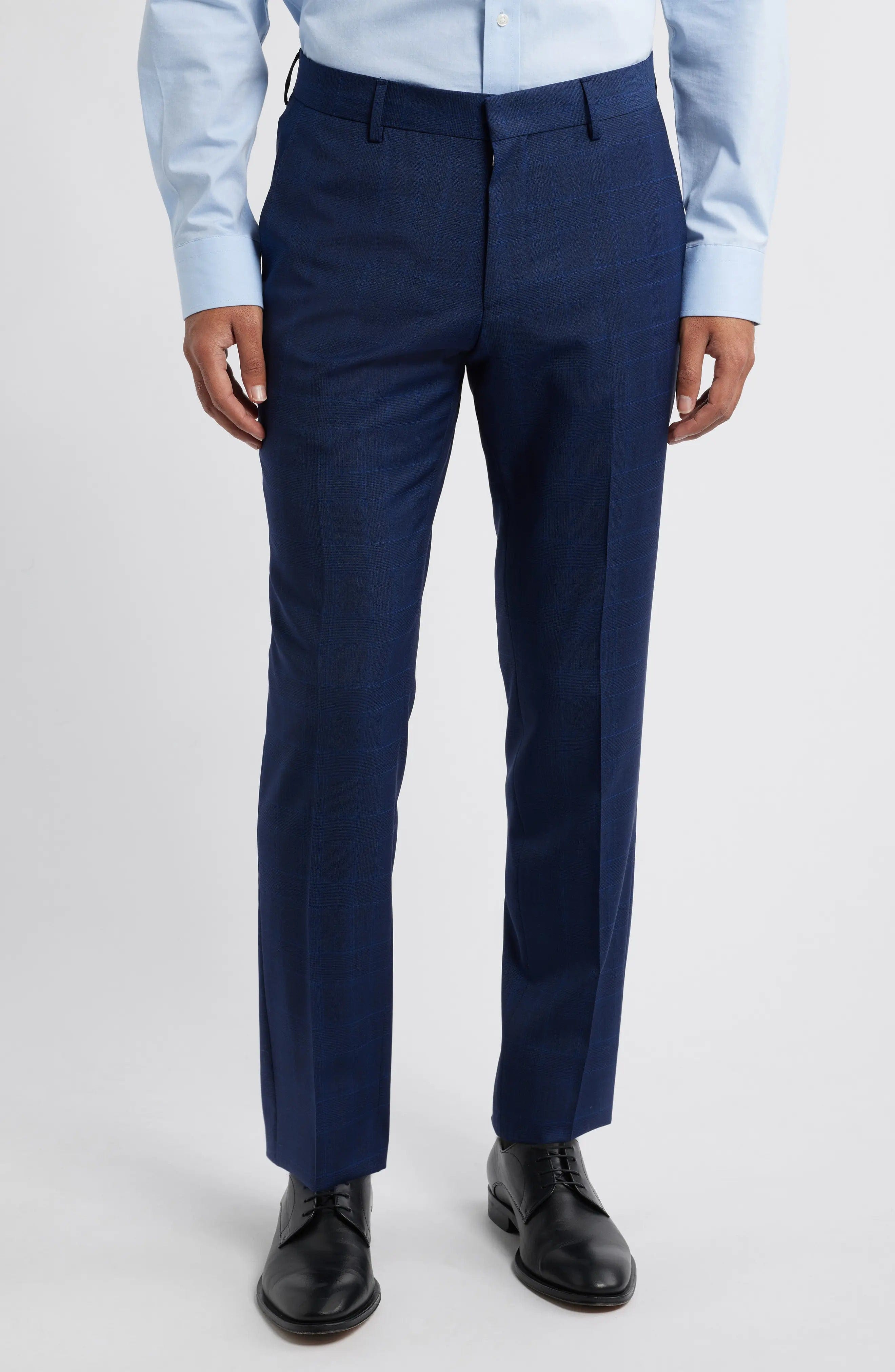 aesido 2 Piece Navy Plaid Double Button Business Casual Slim Fit Men Suit