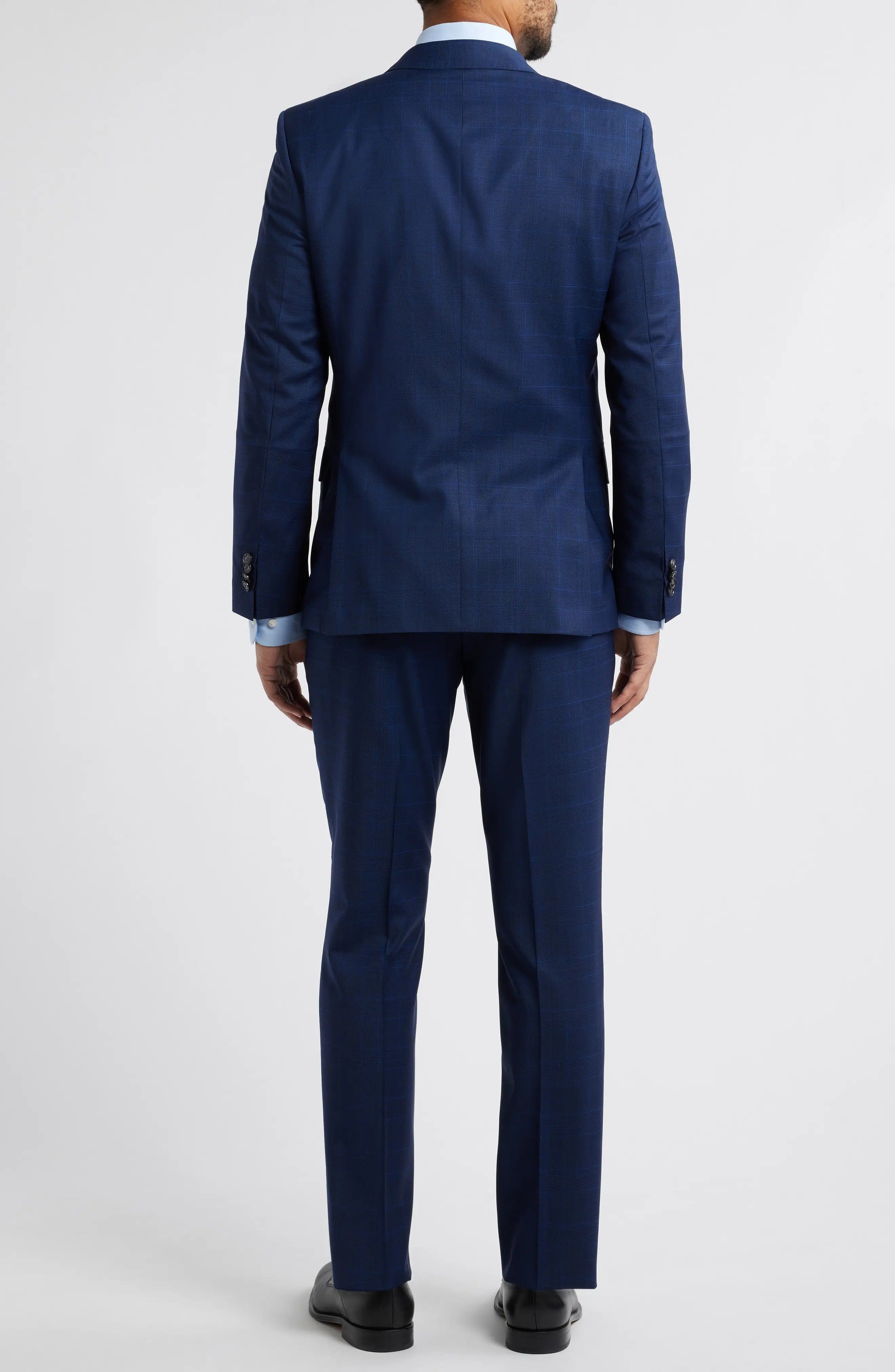 aesido 2 Piece Navy Plaid Double Button Business Casual Slim Fit Men Suit