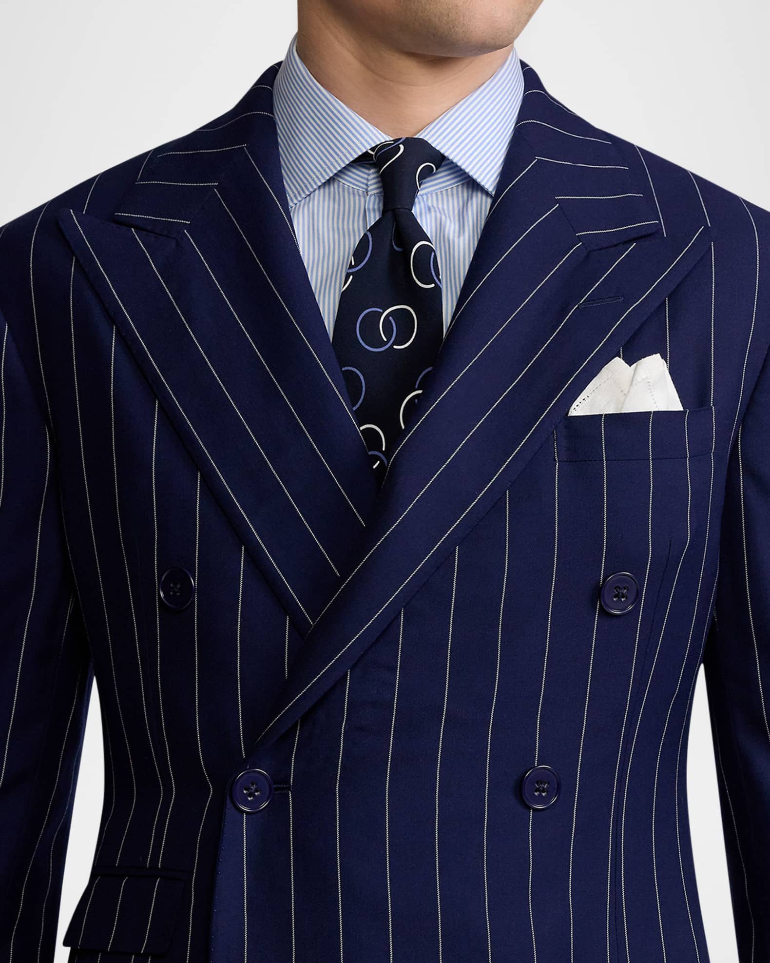 aesido 2 Piece Navy Striped Double Breasted Business Casual Slim Fit Men's Suit