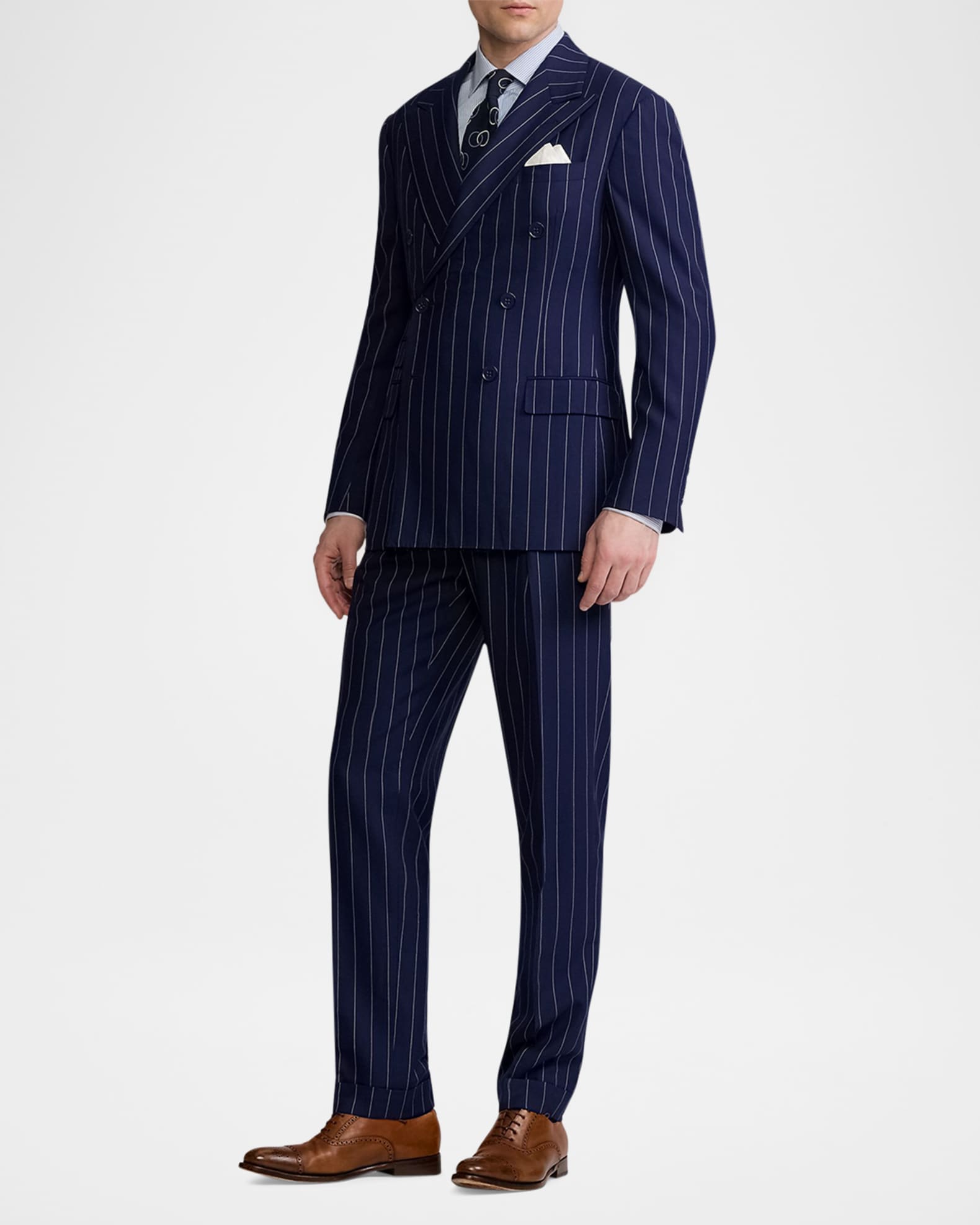 aesido 2 Piece Navy Striped Double Breasted Business Casual Slim Fit Men's Suit