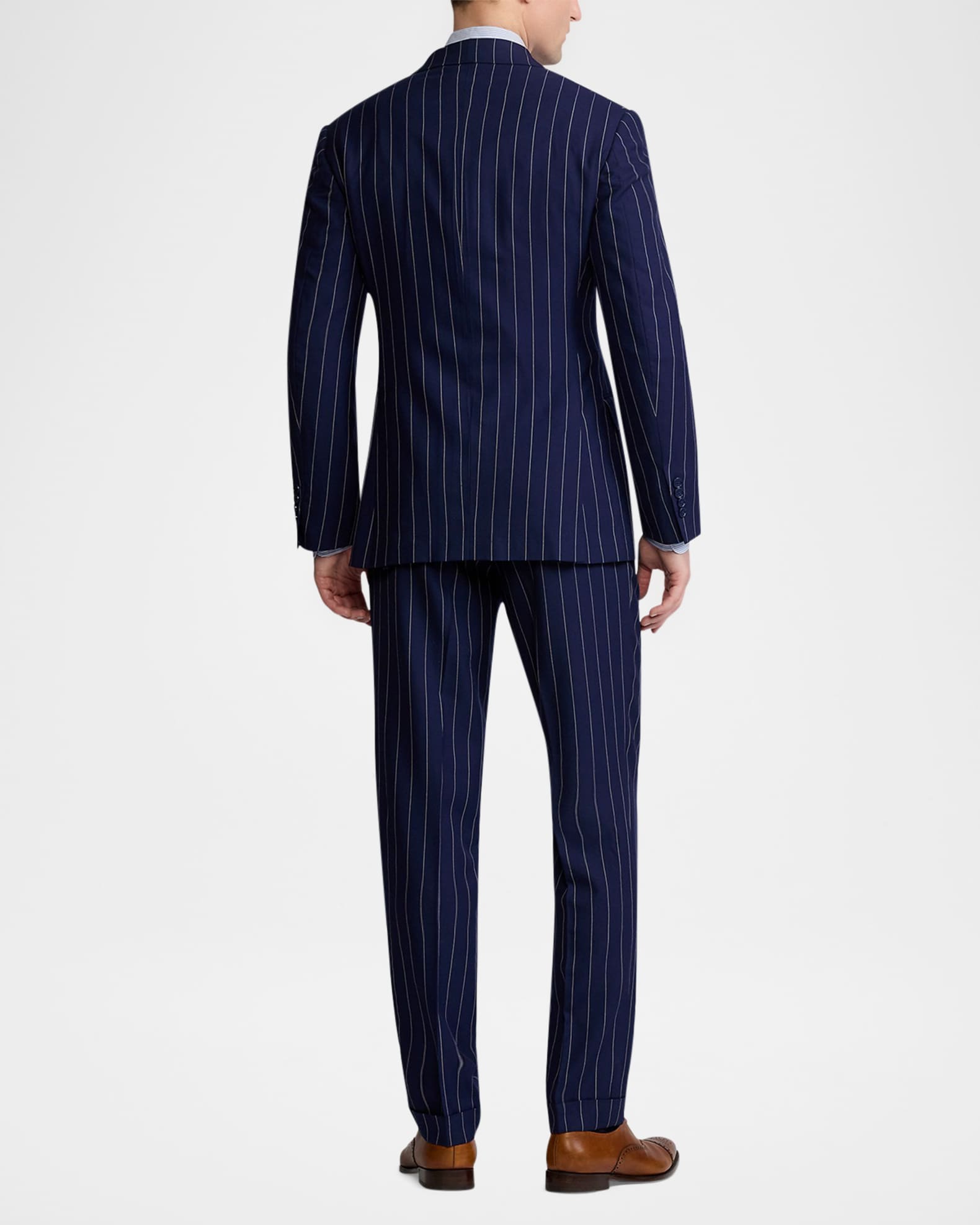 aesido 2 Piece Navy Striped Double Breasted Business Casual Slim Fit Men's Suit