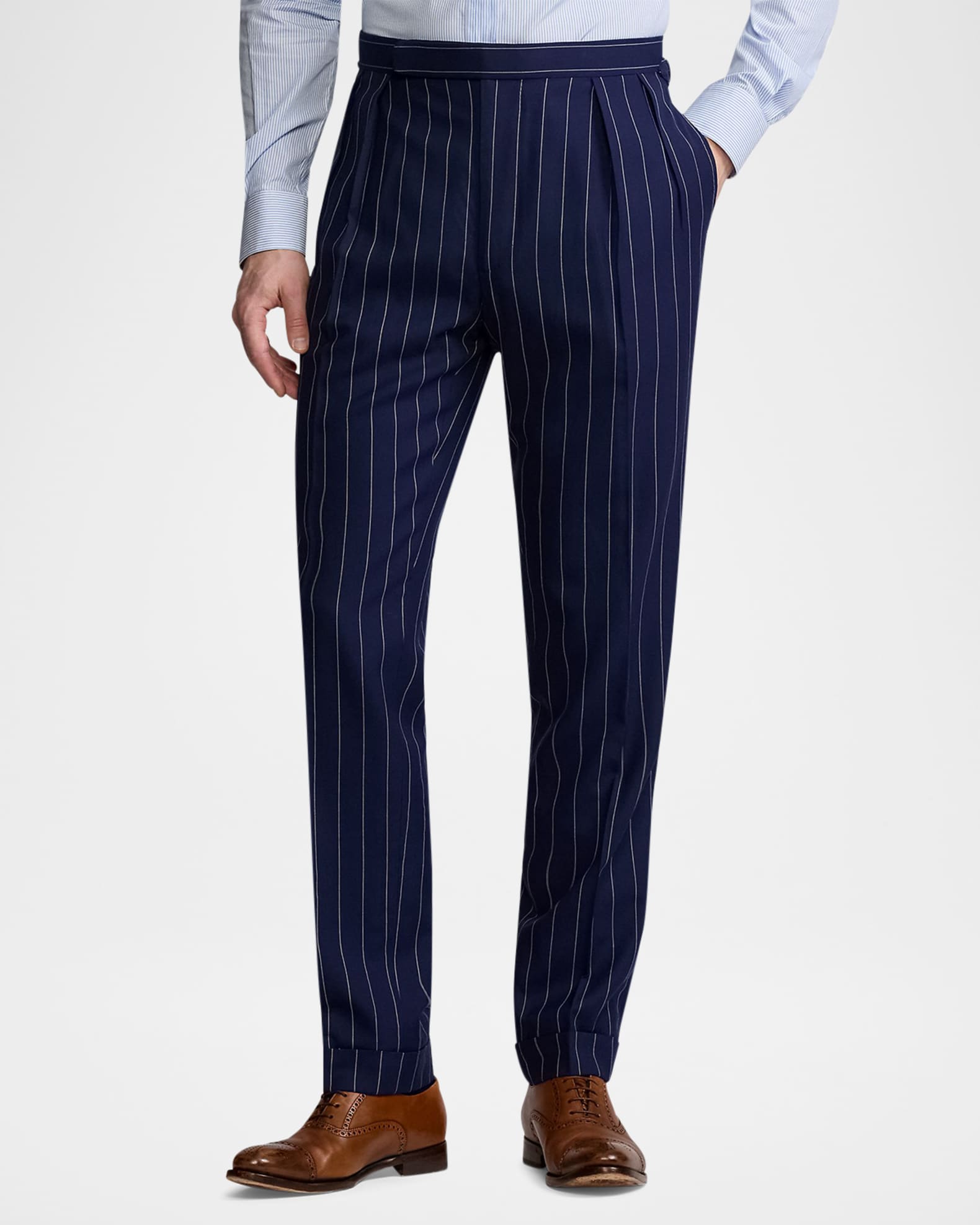 aesido 2 Piece Navy Striped Double Breasted Business Casual Slim Fit Men's Suit