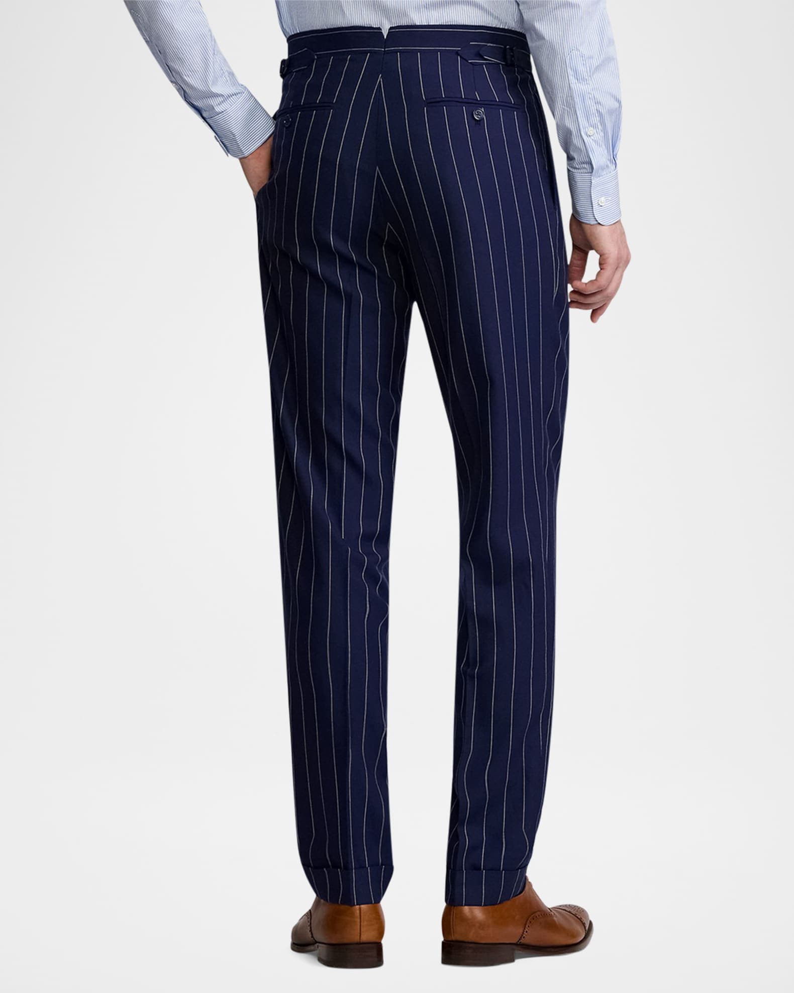aesido 2 Piece Navy Striped Double Breasted Business Casual Slim Fit Men's Suit