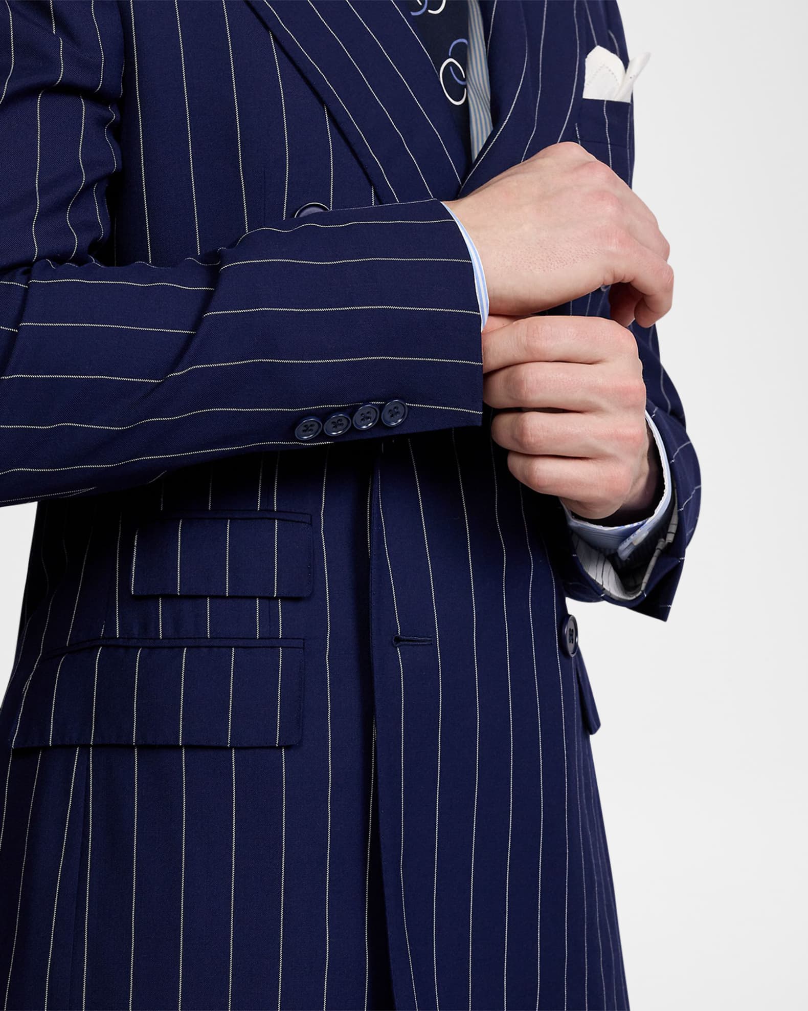 aesido 2 Piece Navy Striped Double Breasted Business Casual Slim Fit Men's Suit