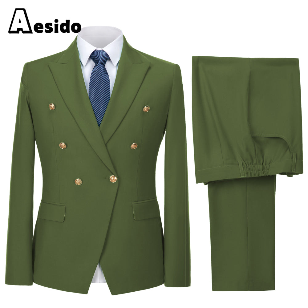 aesido 2 Piece Notch Lapel Fashion Men's Suit(Blazer+Pants)