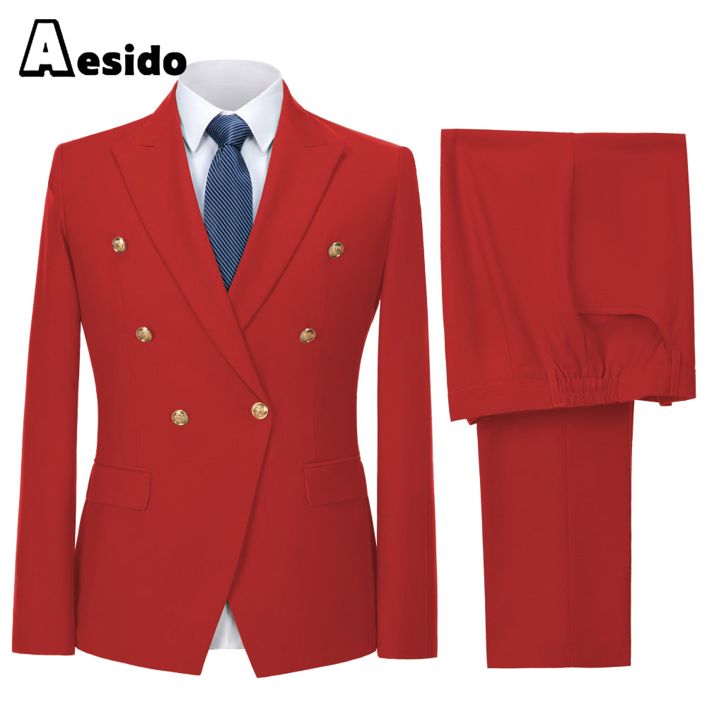 aesido 2 Piece Notch Lapel Fashion Men's Suit(Blazer+Pants)
