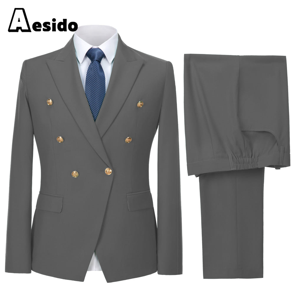 aesido 2 Piece Notch Lapel Fashion Men's Suit(Blazer+Pants)