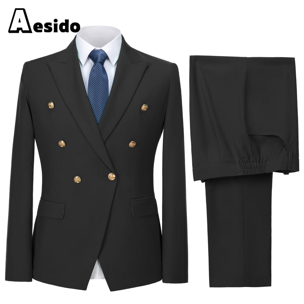 aesido 2 Piece Notch Lapel Fashion Men's Suit(Blazer+Pants)