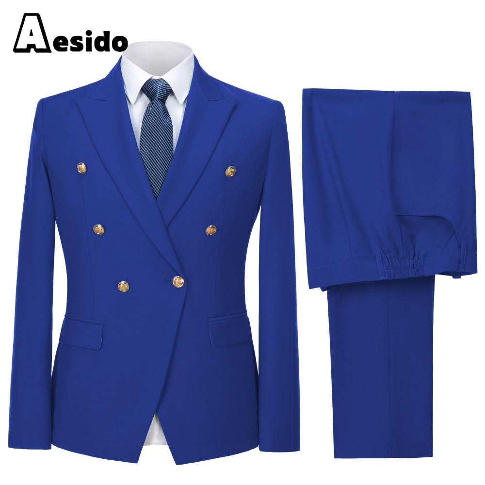 aesido 2 Piece Notch Lapel Fashion Men's Suit(Blazer+Pants)